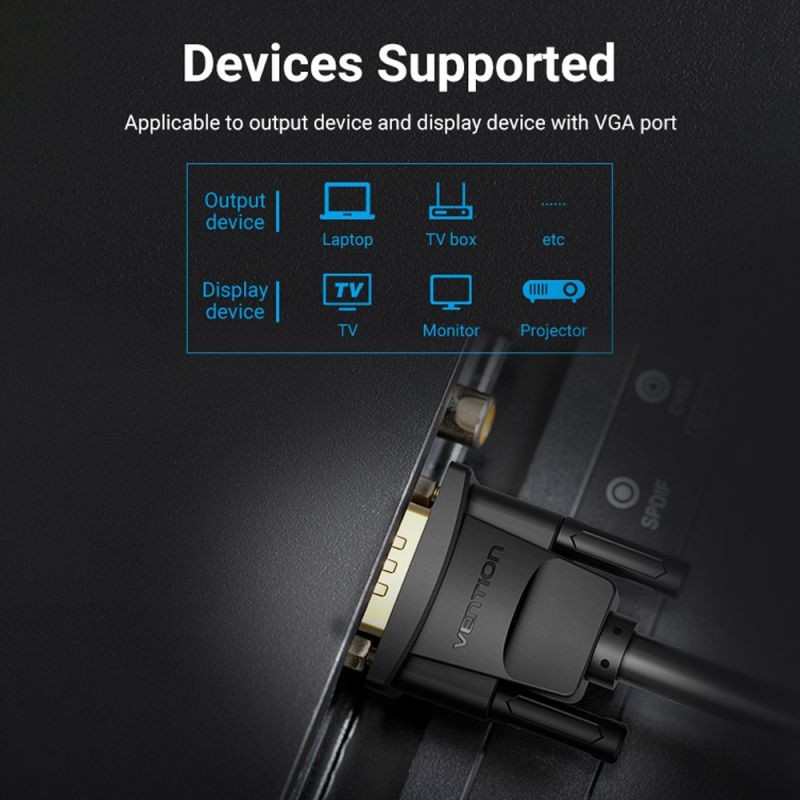 Vention VGA Cable 3+6 VGA Male to Male Cable with HD 1080P Pure Copper Conductor Dual Ferrite Cores for PC Projector 10m