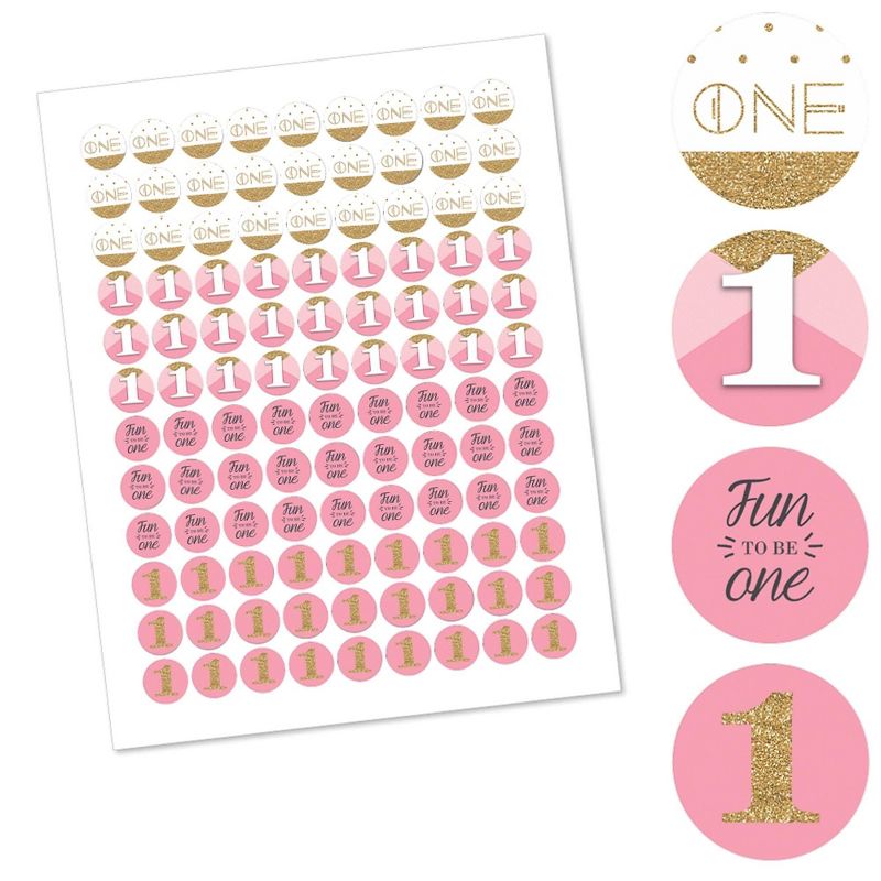 Big Dot of Happiness 1st Birthday Girl Fun to be One - First Birthday Party Round Candy Sticker Favors - Labels Fit Hershey's Kisses (1 sheet of 108)