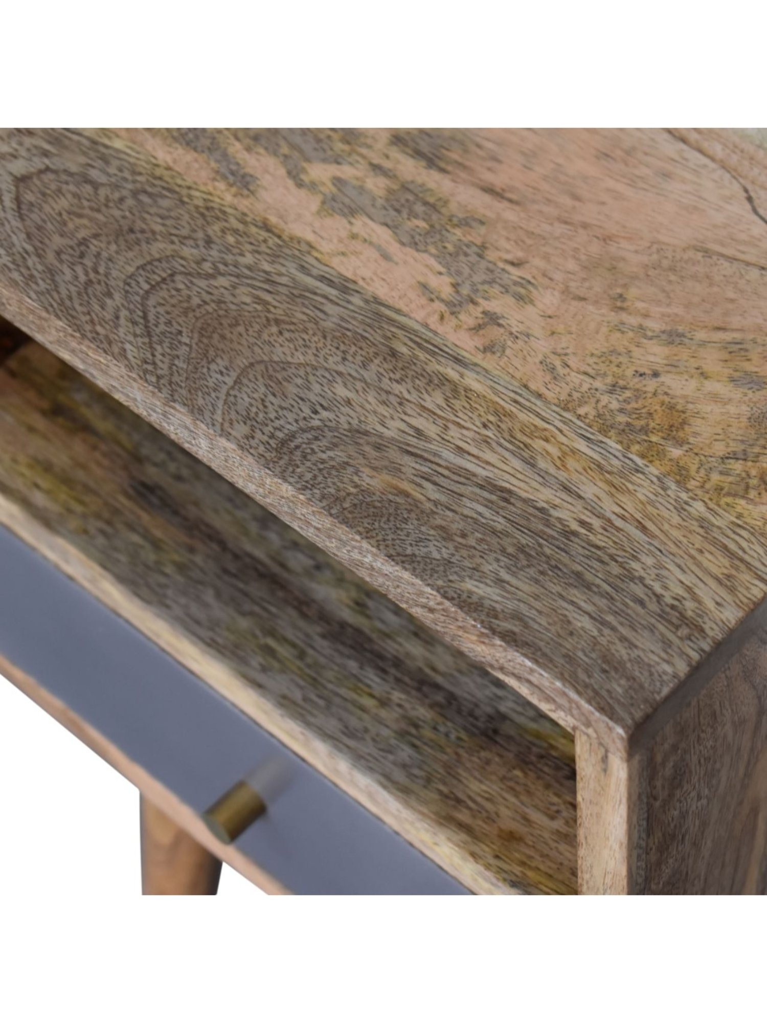 Artisan Furniture Solid Brown Mango Wood Side Table Slate Grey Finish