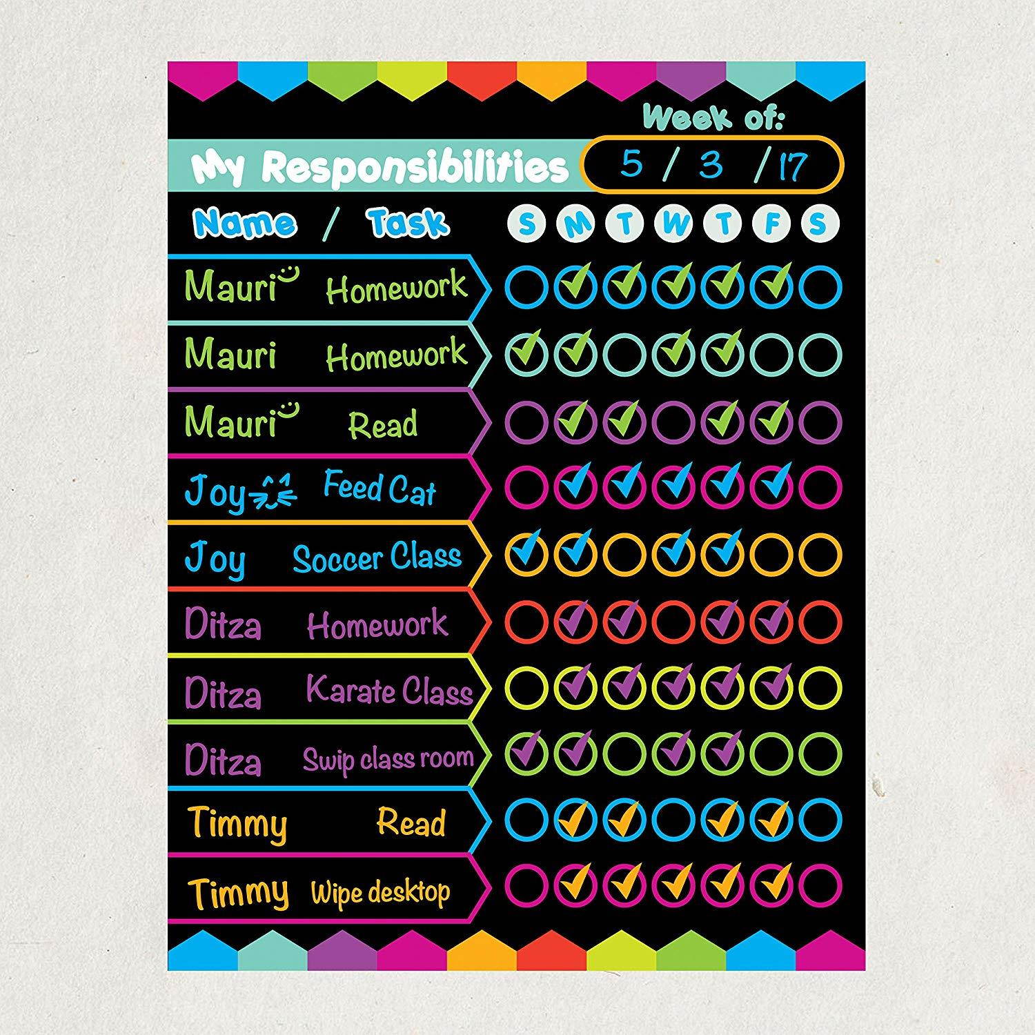 Best EXTRA LARGE 13 x 17-inch Dry Erase or Wet Erase Laminated Kids Magnetic Chore Responsibility Chart Planner & Organizer - Perfect for Refrigerators Keep Track of Kids Chores, Tasks, To Do&rsquo;s