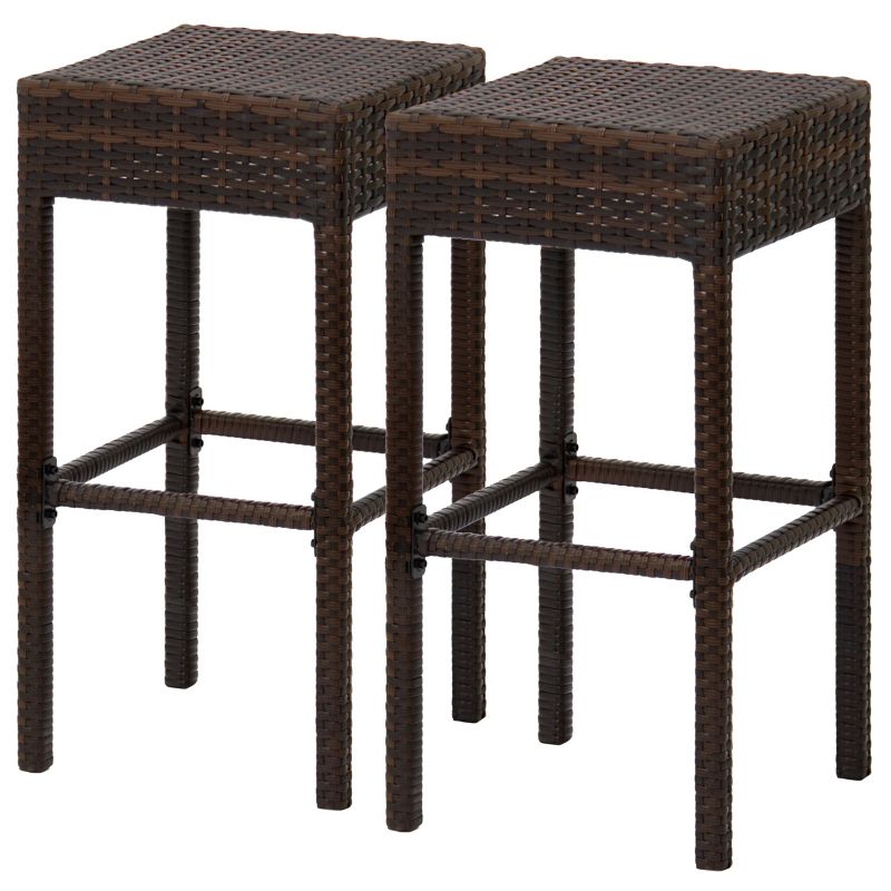 Best Choice Products Set of 2 Dual-Tone Outdoor Furniture Backless Wicker Bar Stools - Brown