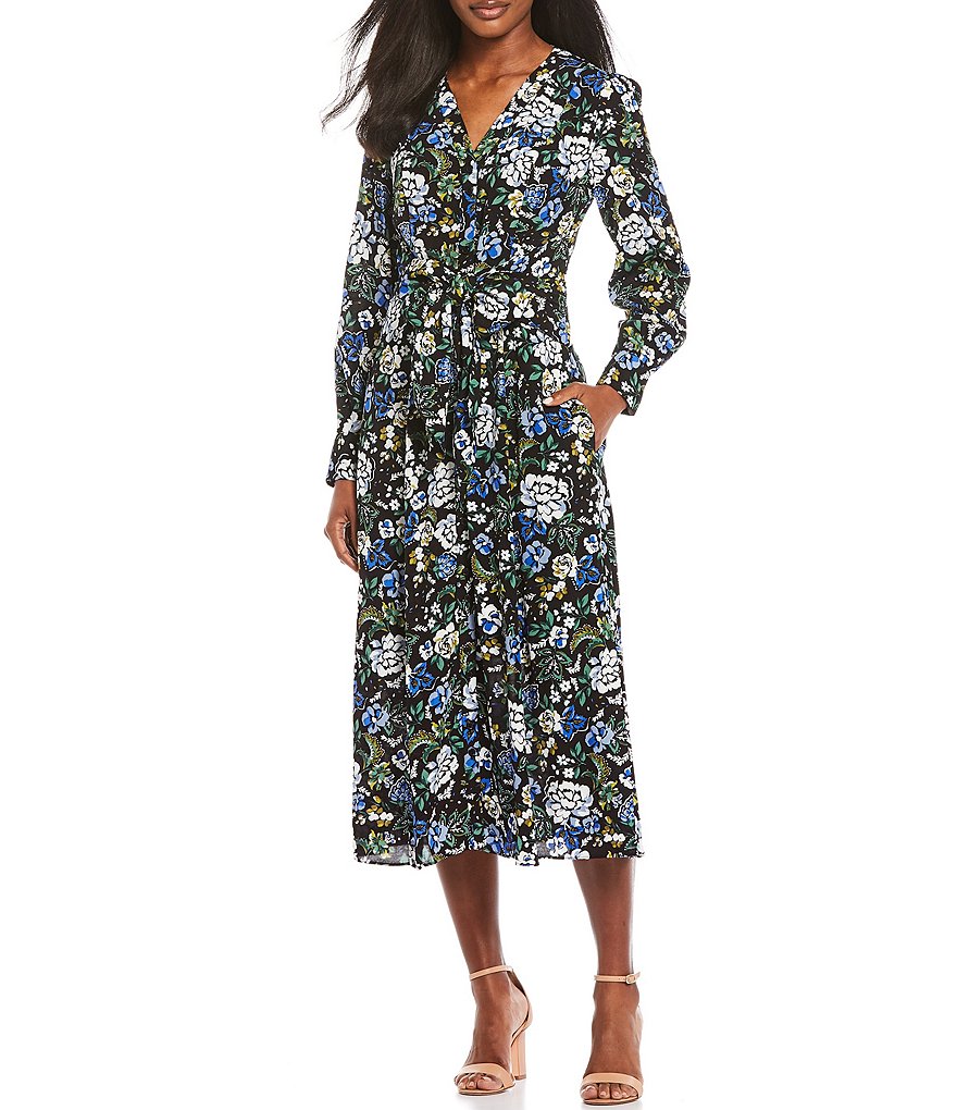 Maggy London Button Front Floral Midi Dress