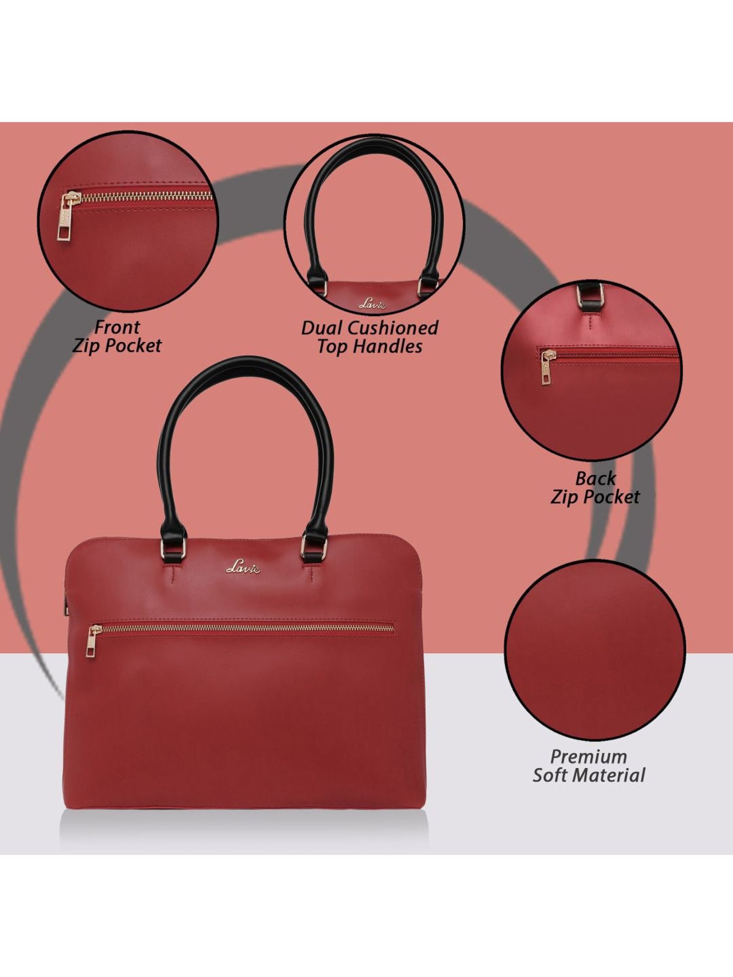 Lavie Lit Module Red Synthetic Solid Laptop Handbag