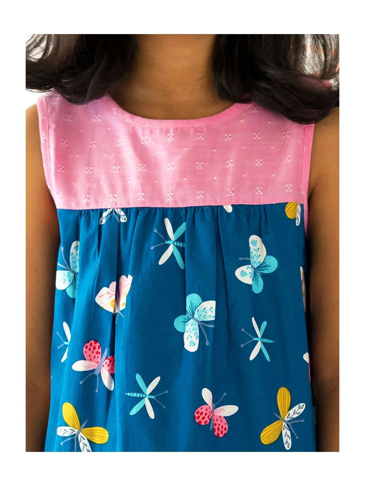 Campana Kids Blue & Pink Printed Dress