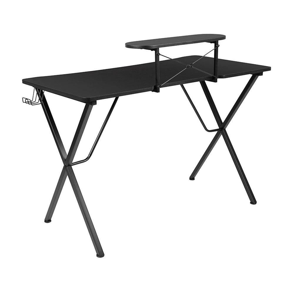 Gaming Desk 47.2" W x 23.6" D Office Computer Table, Black Gamer Workstation with 2 Cable Management Holes