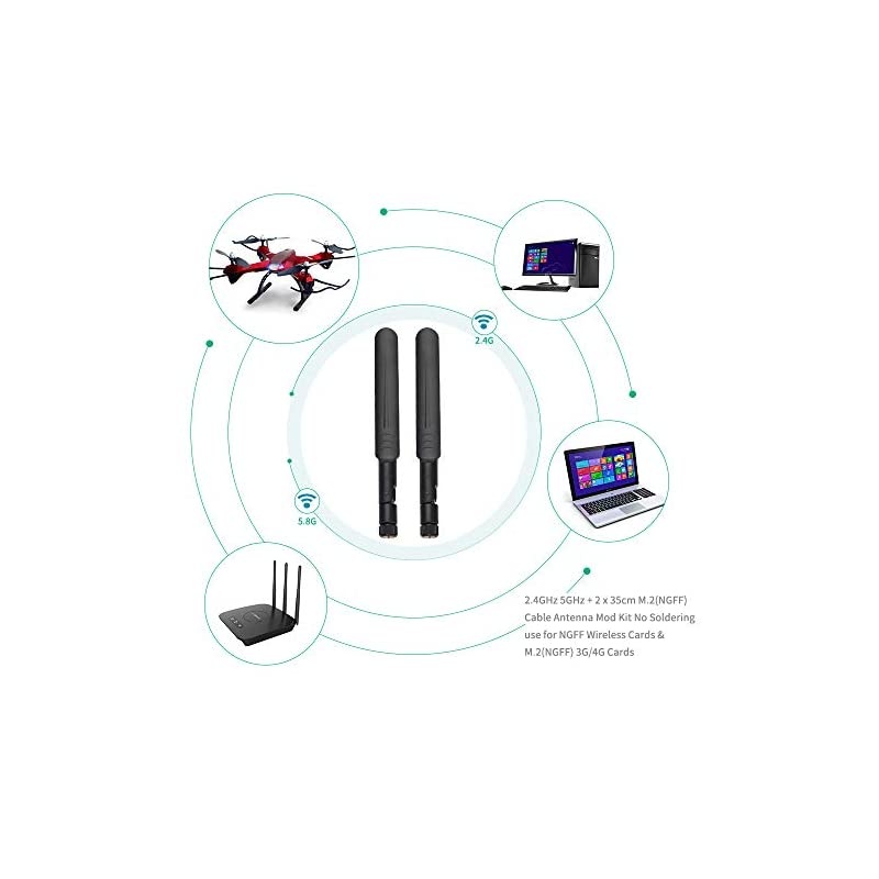 x 6dBi .4GHz 5GHz Dual Band WiFi RP-SMA Male Antenna+x 35CM RP-SMA IPEX MHF4 Pigtail Cable for M.NGFF WiFi WLAN Card