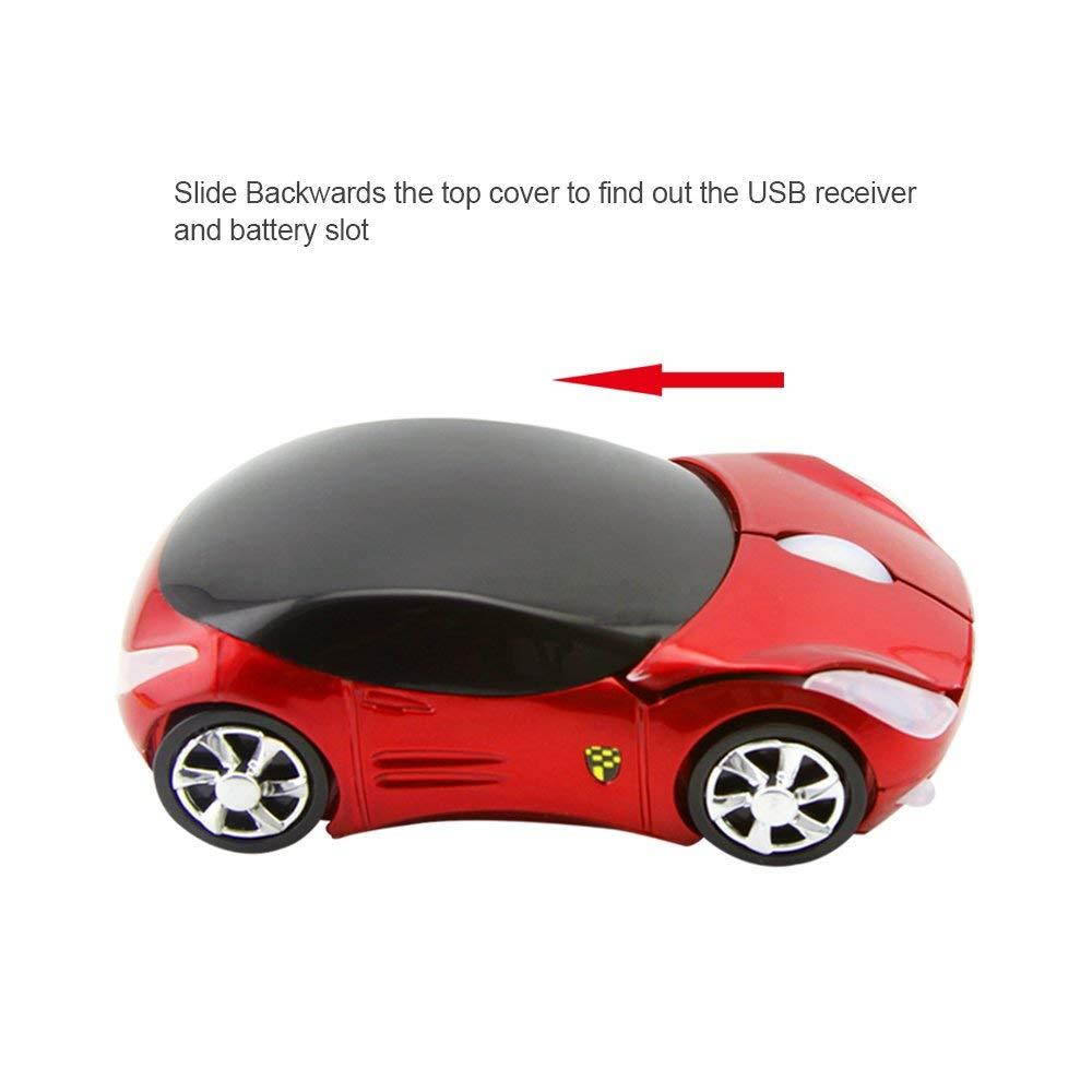 CHUYI Cool Sport Car Shaped Mouse 2.4GHz Wireless Car Mouse Ultra Small Optical Gaming Mouse Mini Office Mice for PC Computer Laptop Gift for Kids or Girls (Red)