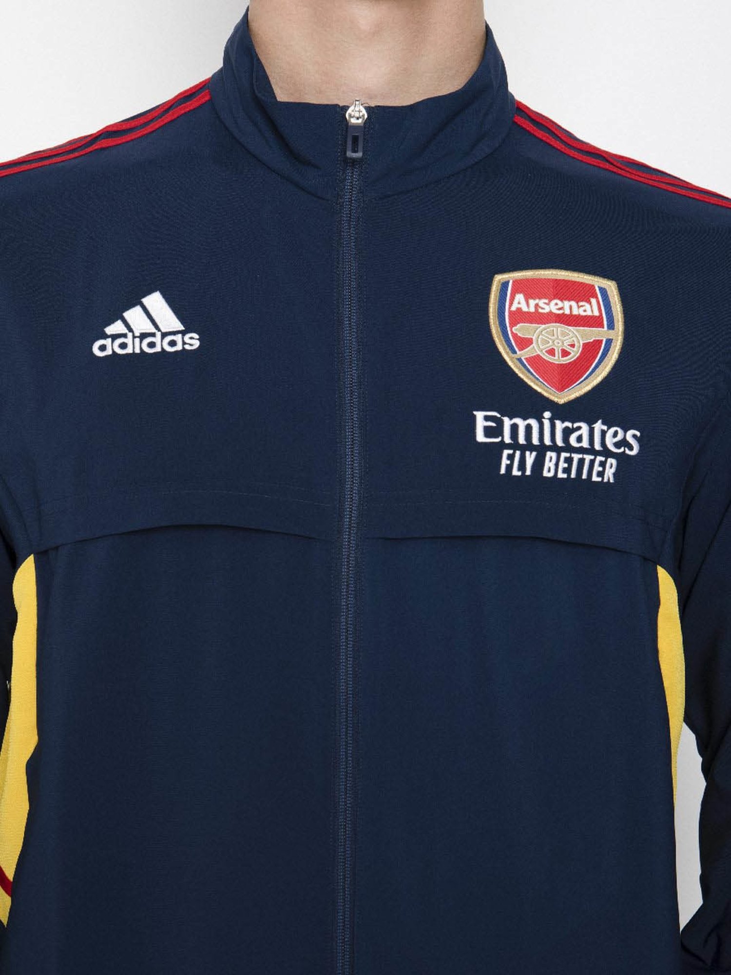 Adidas Navy Blue Slim Fit Striped Sports Jacket