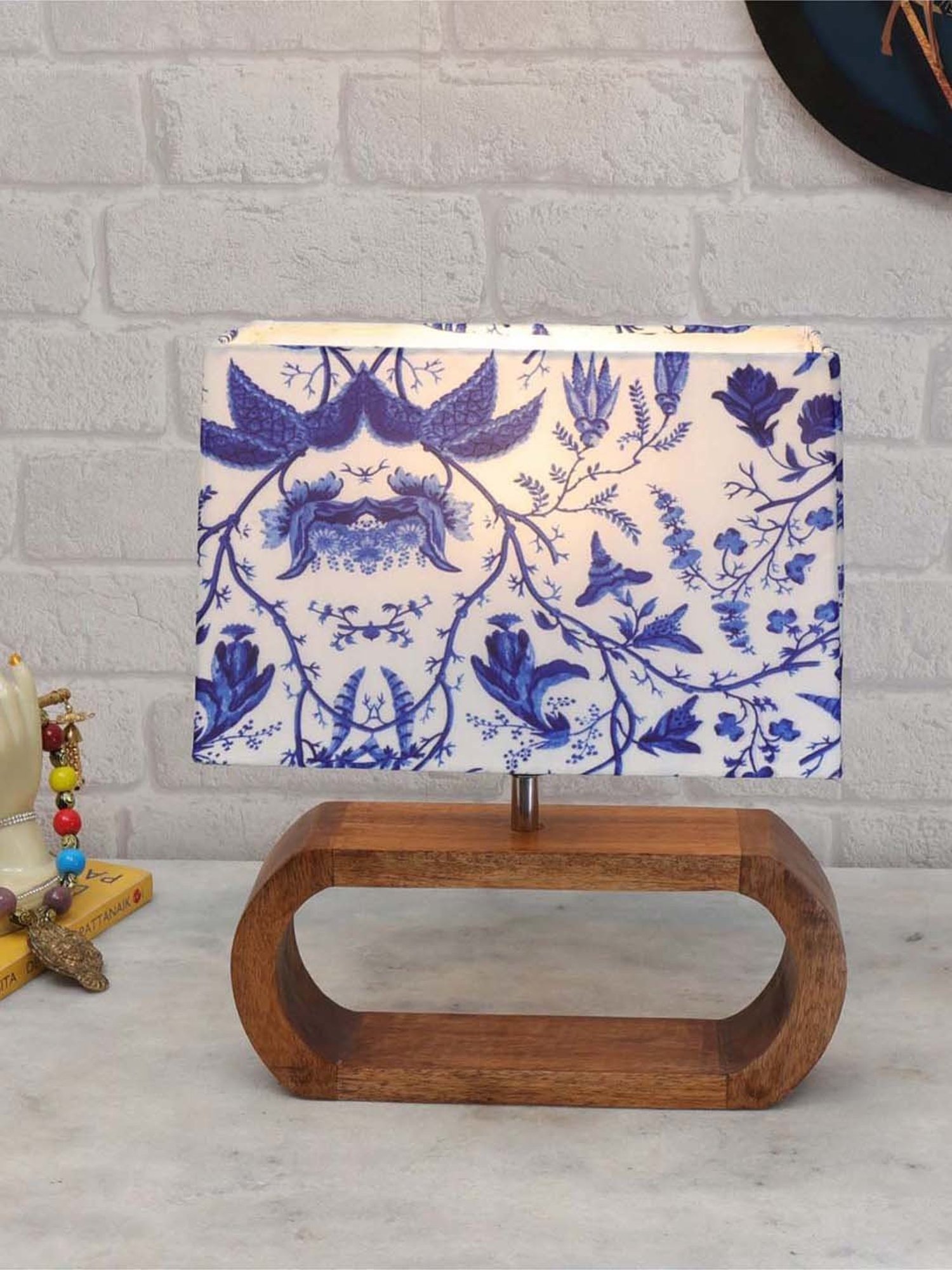 Homesake Blue & Brown Wood Bedside Desk Nightstand Table Lamp