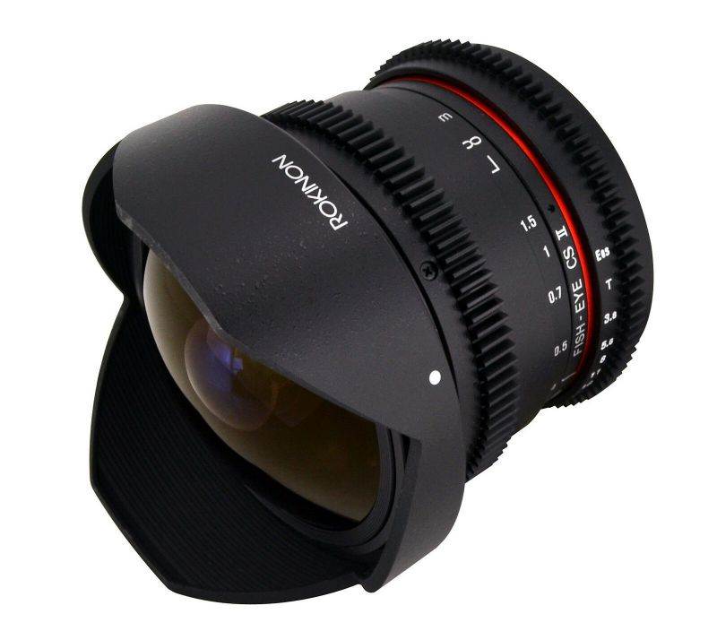 New Rokinon De-clicked HD 8mm T3.8 Cine Fisheye Lens w/ Removable Hood for Canon