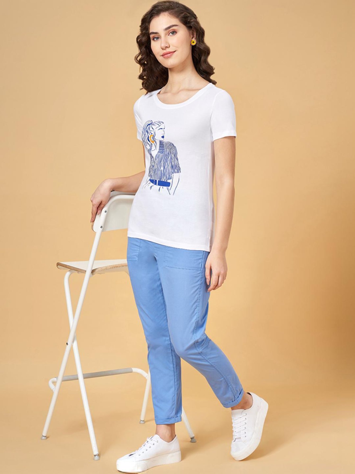 Honey by Pantaloons White Cotton Printed T-Shirt