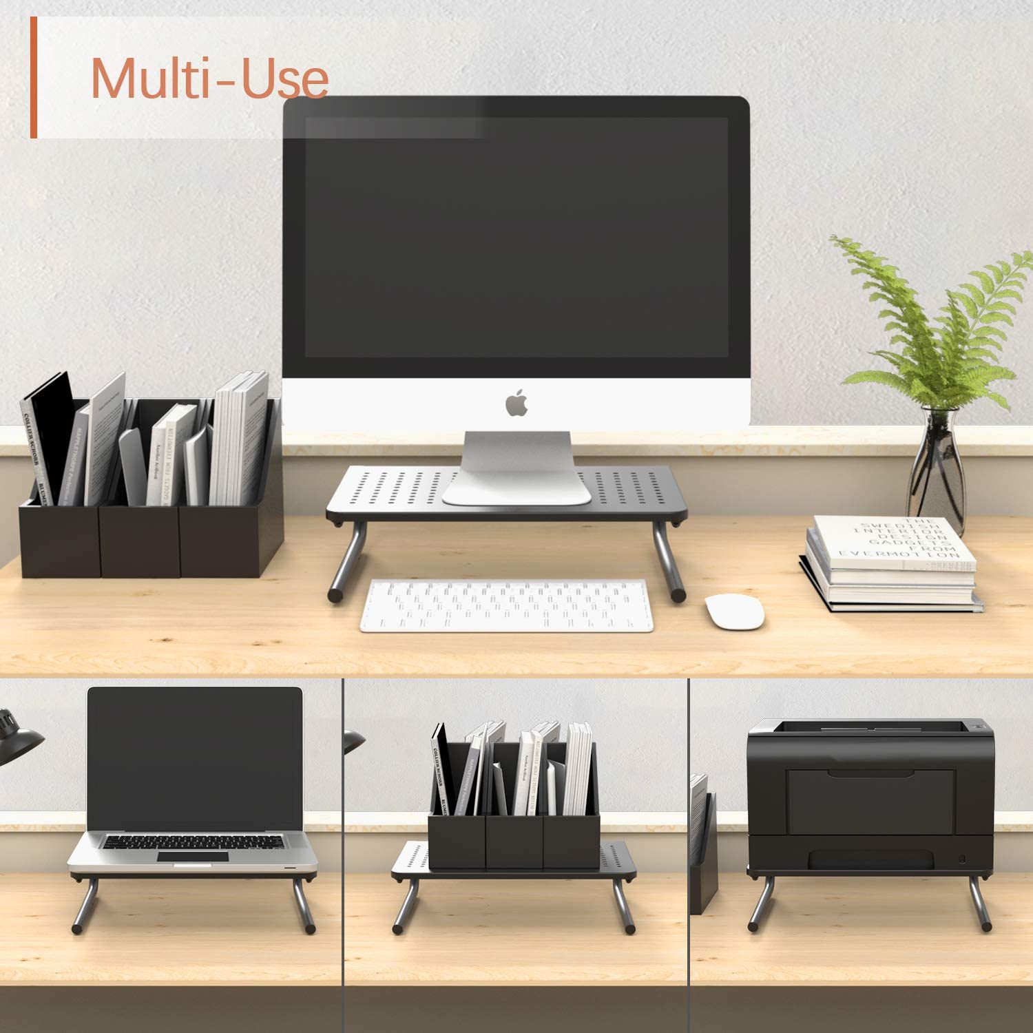 PUTORSEN Monitor Stand Riser with Vented Metal for Computer, Laptop, iMac, PC, Printer, Notebook and All Flat Screen Display, 14.5 Desktop Ergonomic Platform with Non-Skid Rubber 4 Inch Height