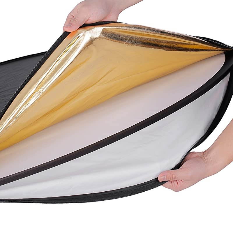 Portable 5 in 1 60x60cm/22"x22" Translucent, Silver, Gold, White, and Black Collapsible Round Multi Disc Light Reflector for Studio or any Photography Situation