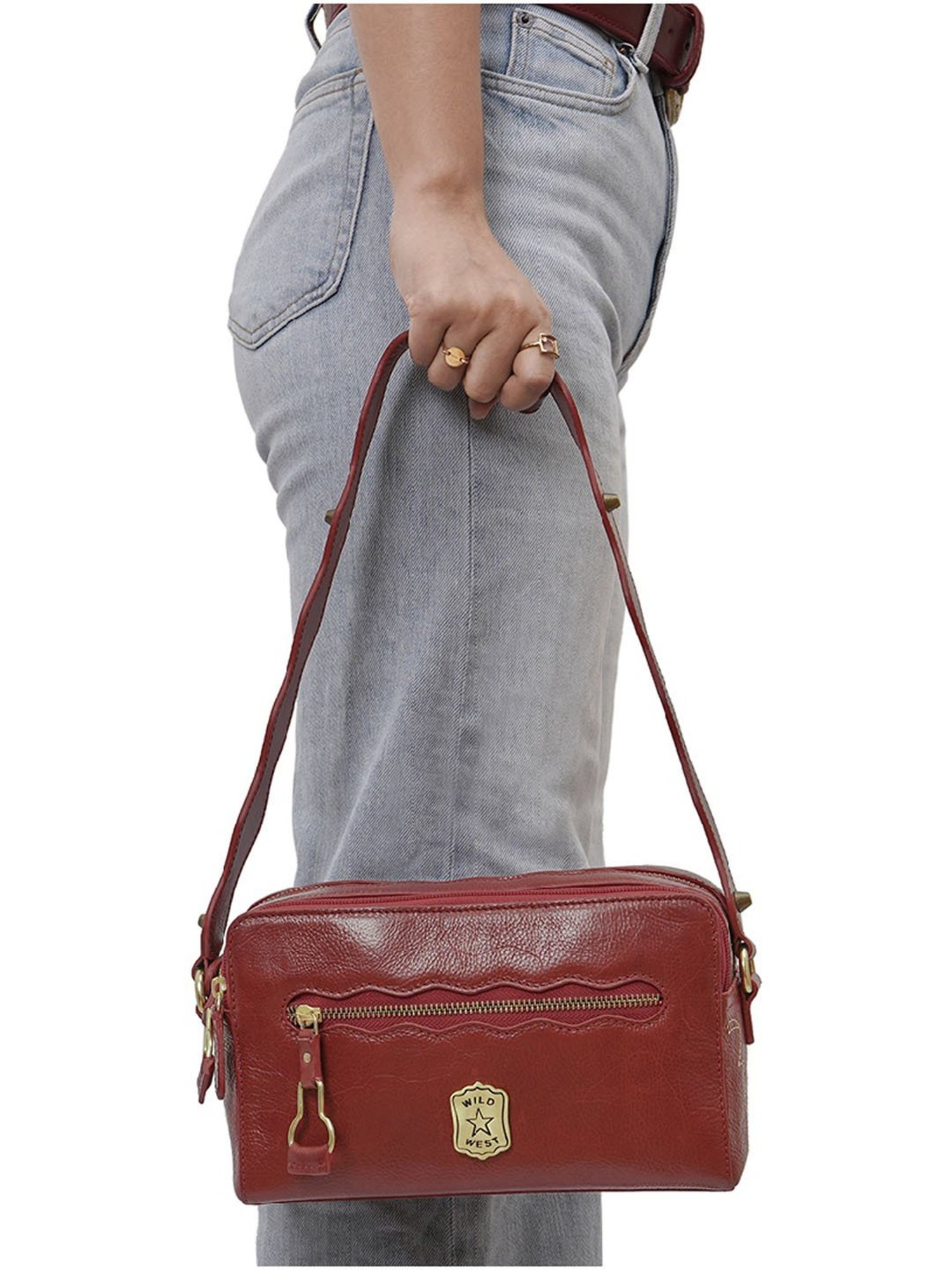 Hidesign WILD WEST  Red Solid Medium Sling Handbag
