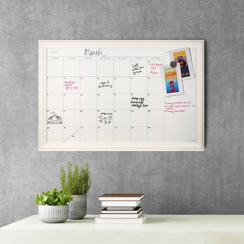 U Brands 20"x30" Dry Erase Magnetic Calendar Board White Frame