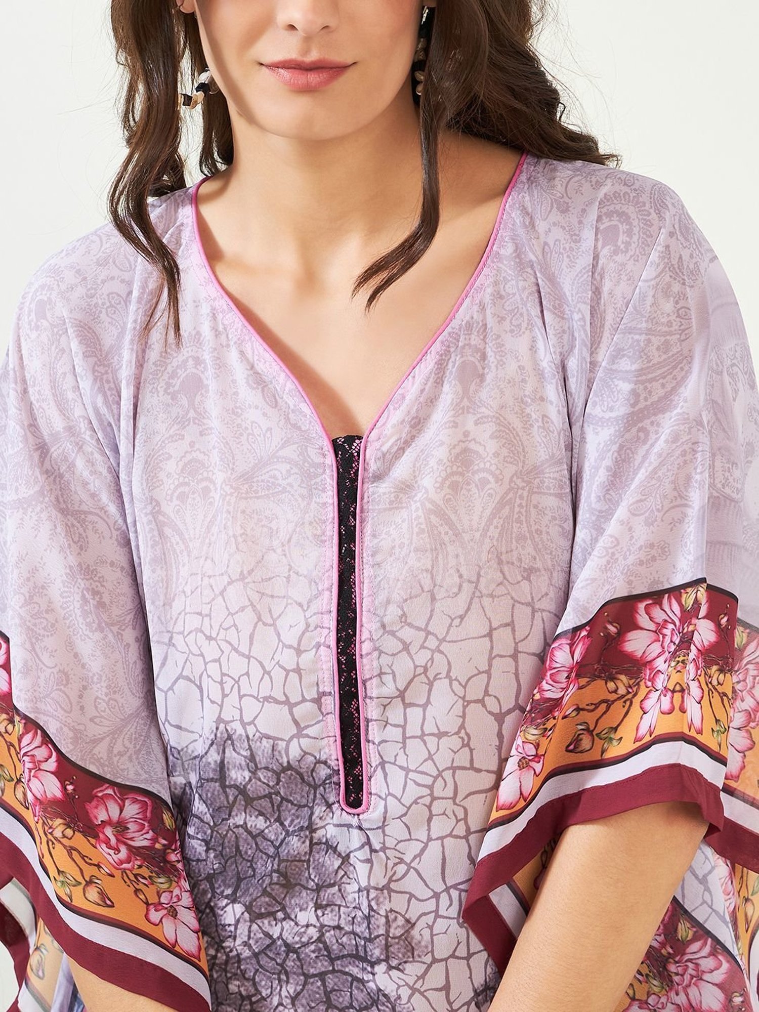 The Kaftan Company Lilac Printed A Line Kaftan