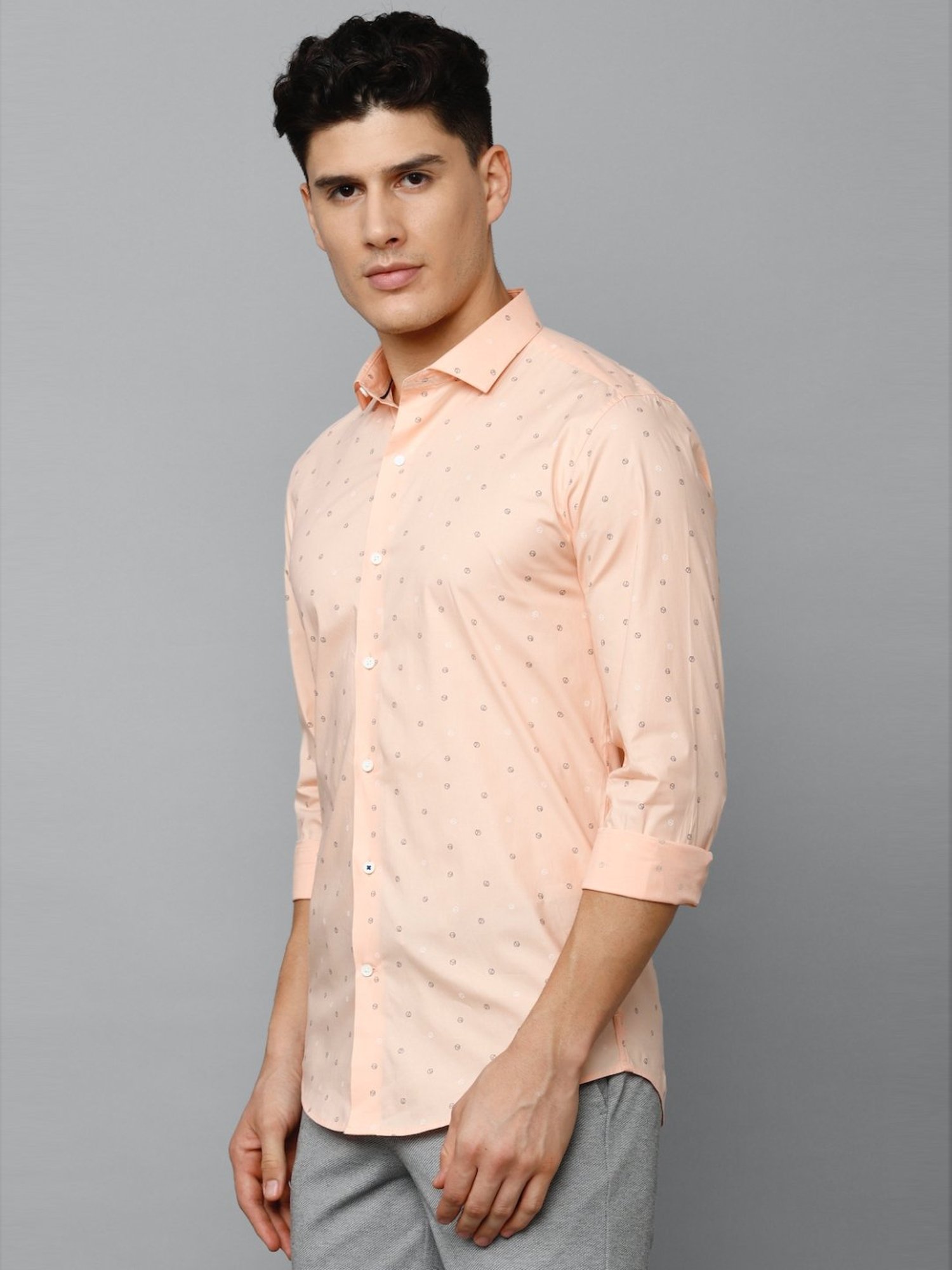 Louis Philippe Sport Peach Cotton Slim Fit Printed Shirt