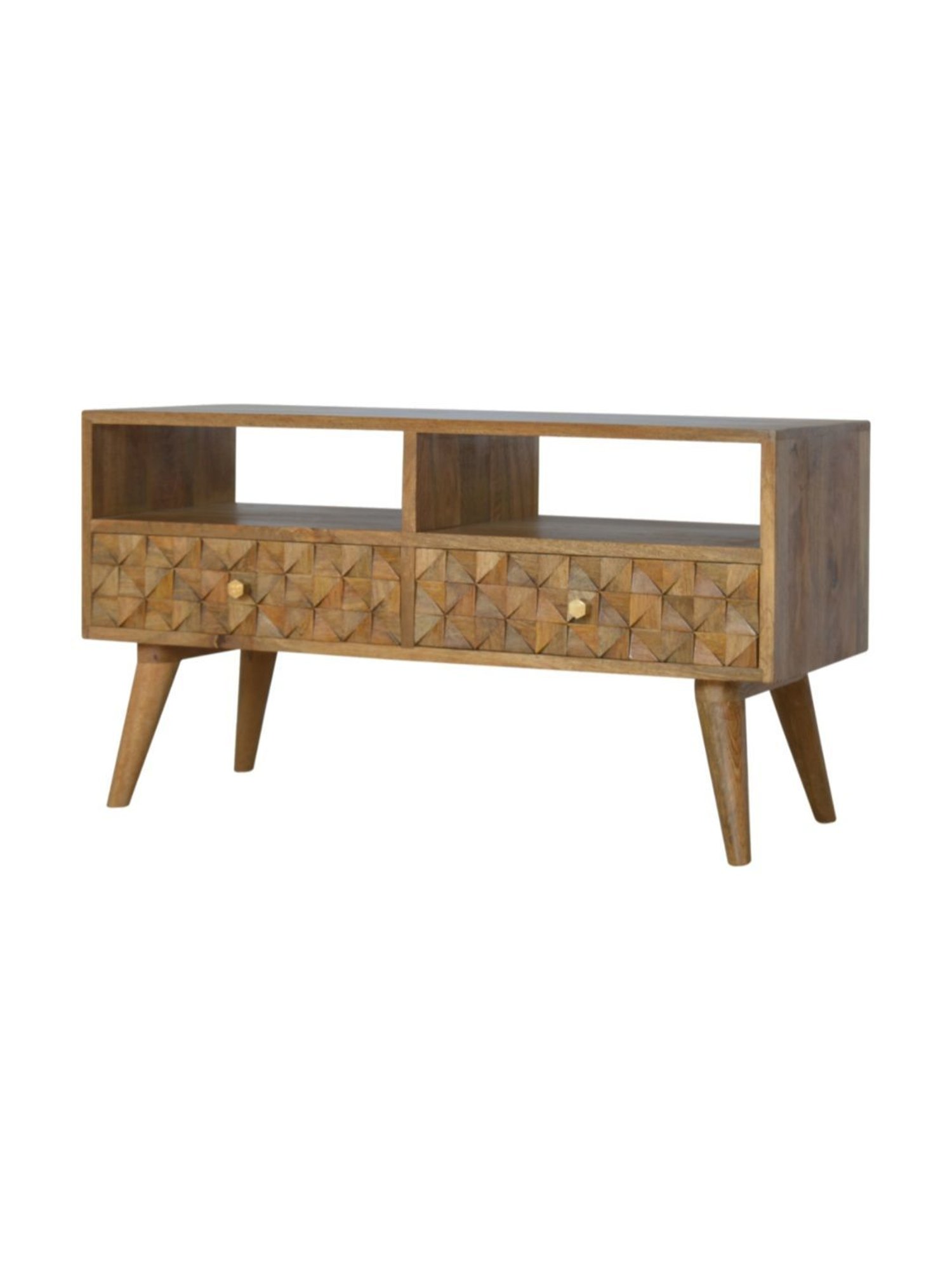 Artisan Furniture Brown Diamond Carved TV Unit (Natural Oak-ish Finish)