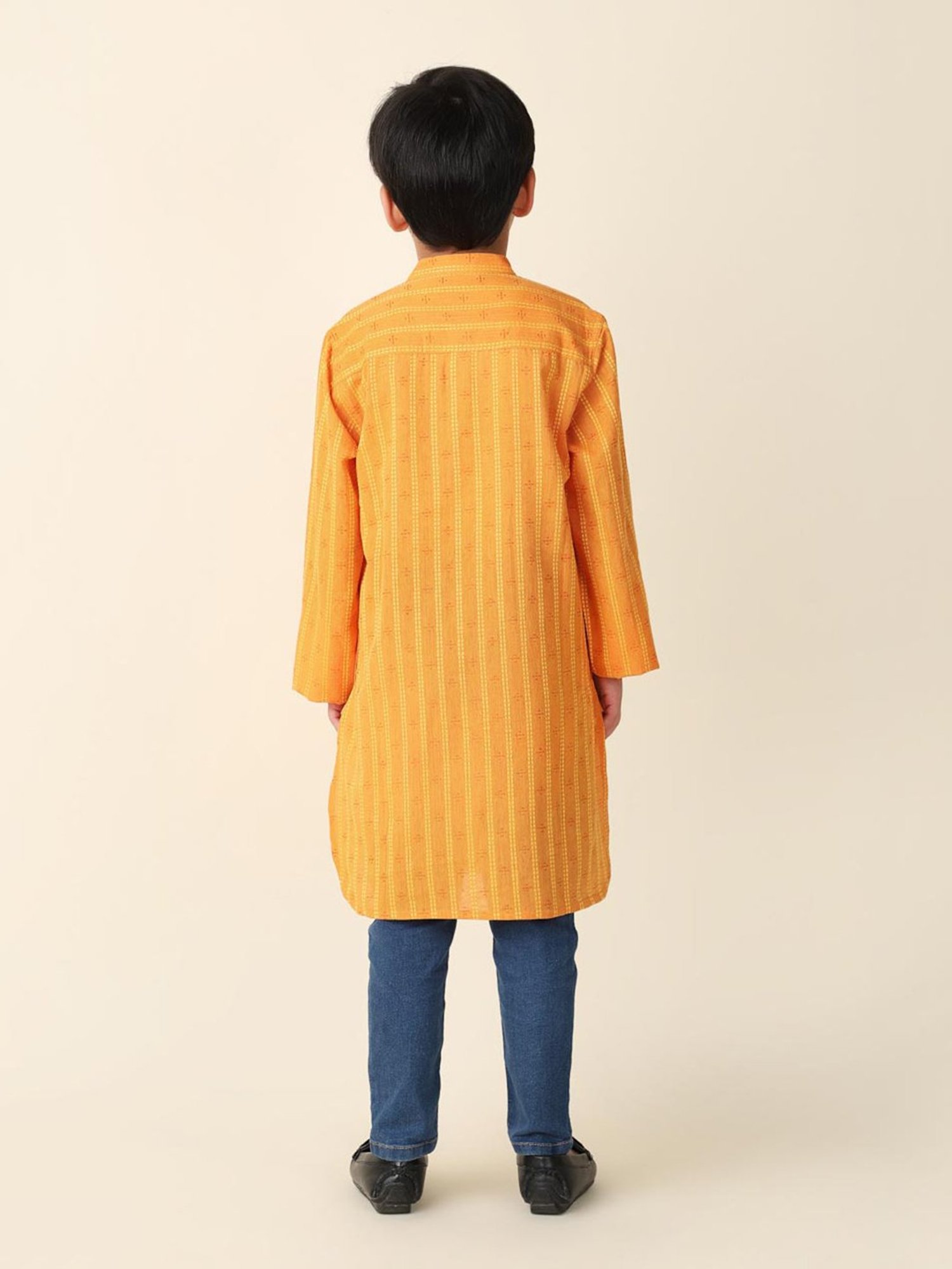 Fabindia Kids Orange Striped Full Sleeves Kurta