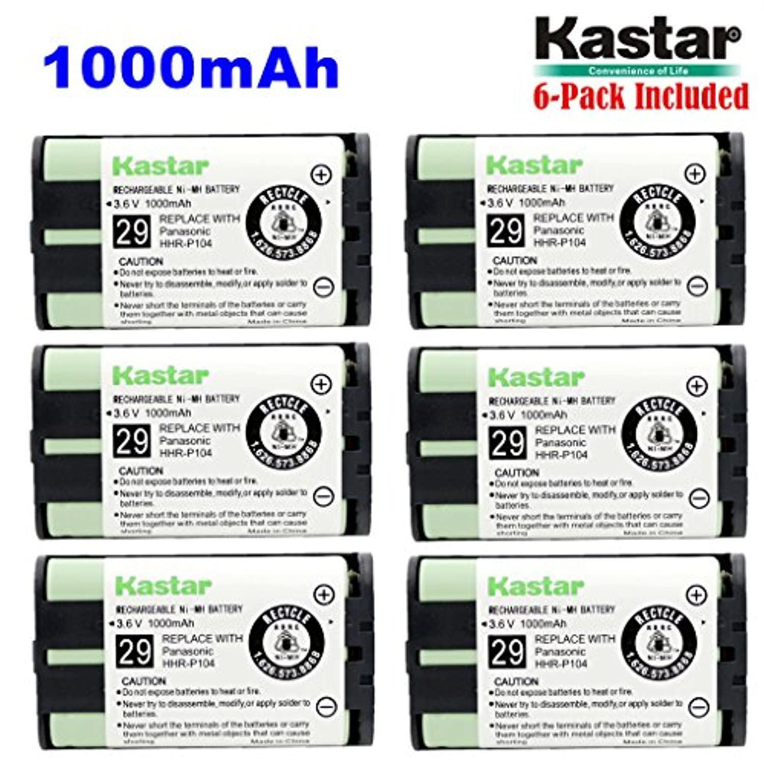 kastar hhr-p104 battery (6-pack), type 29, ni-mh rechargeable cordless telephone battery 3.6v 1000mah, replacement for panasoni