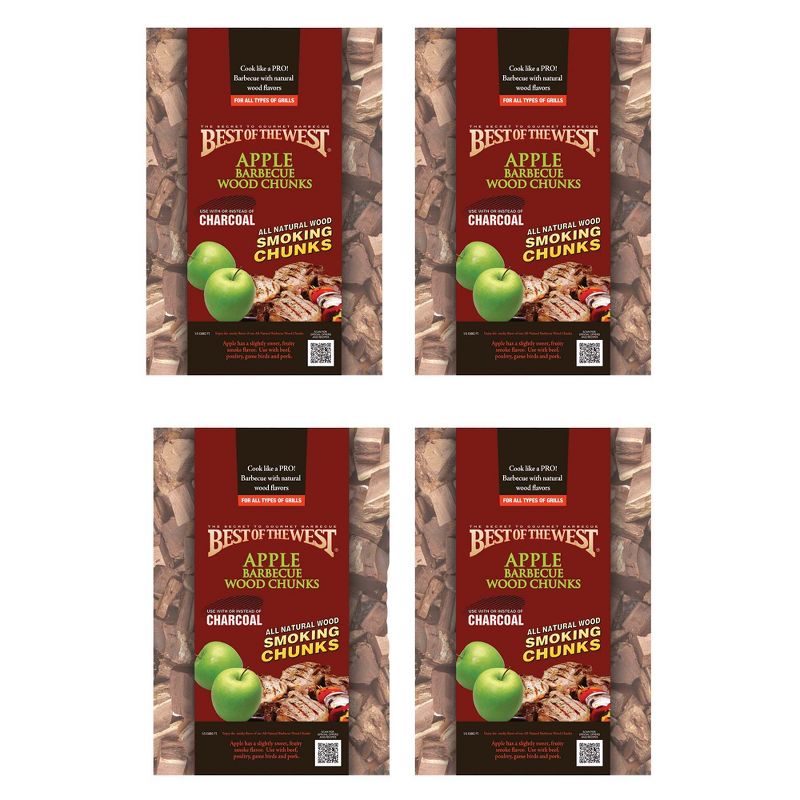 Best of the West 1/5 Cu. Ft. Bag of Real Natural and Traditional Smoking Wood Chunks, Apple (4 Pack)