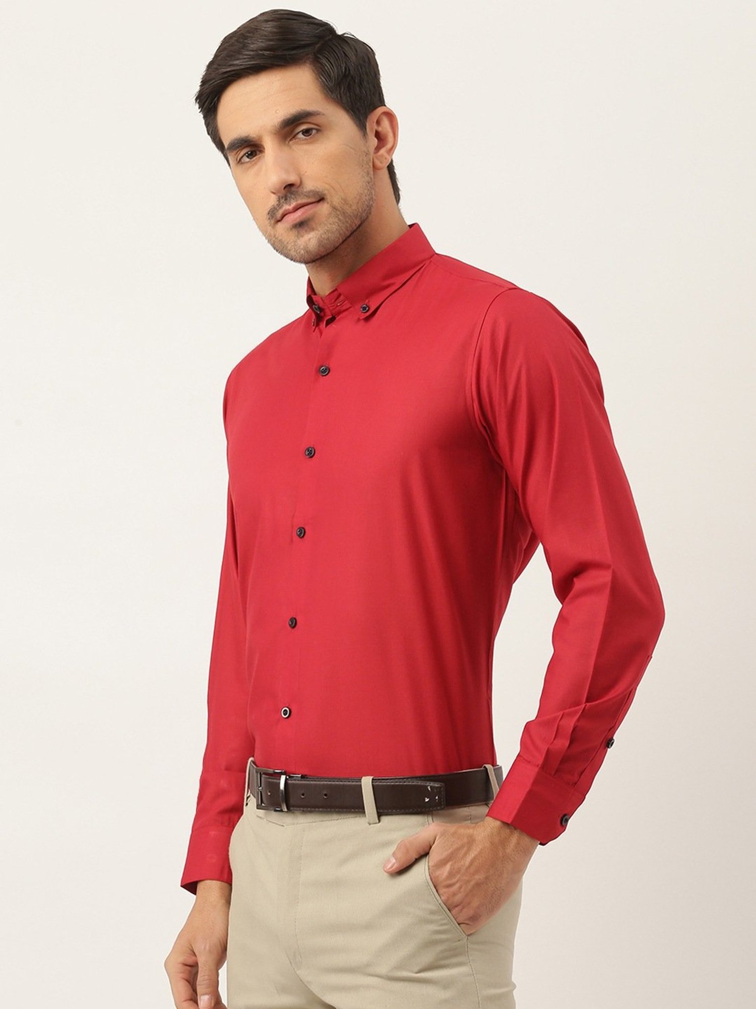 Sojanya Red Cotton Regular Fit Shirt