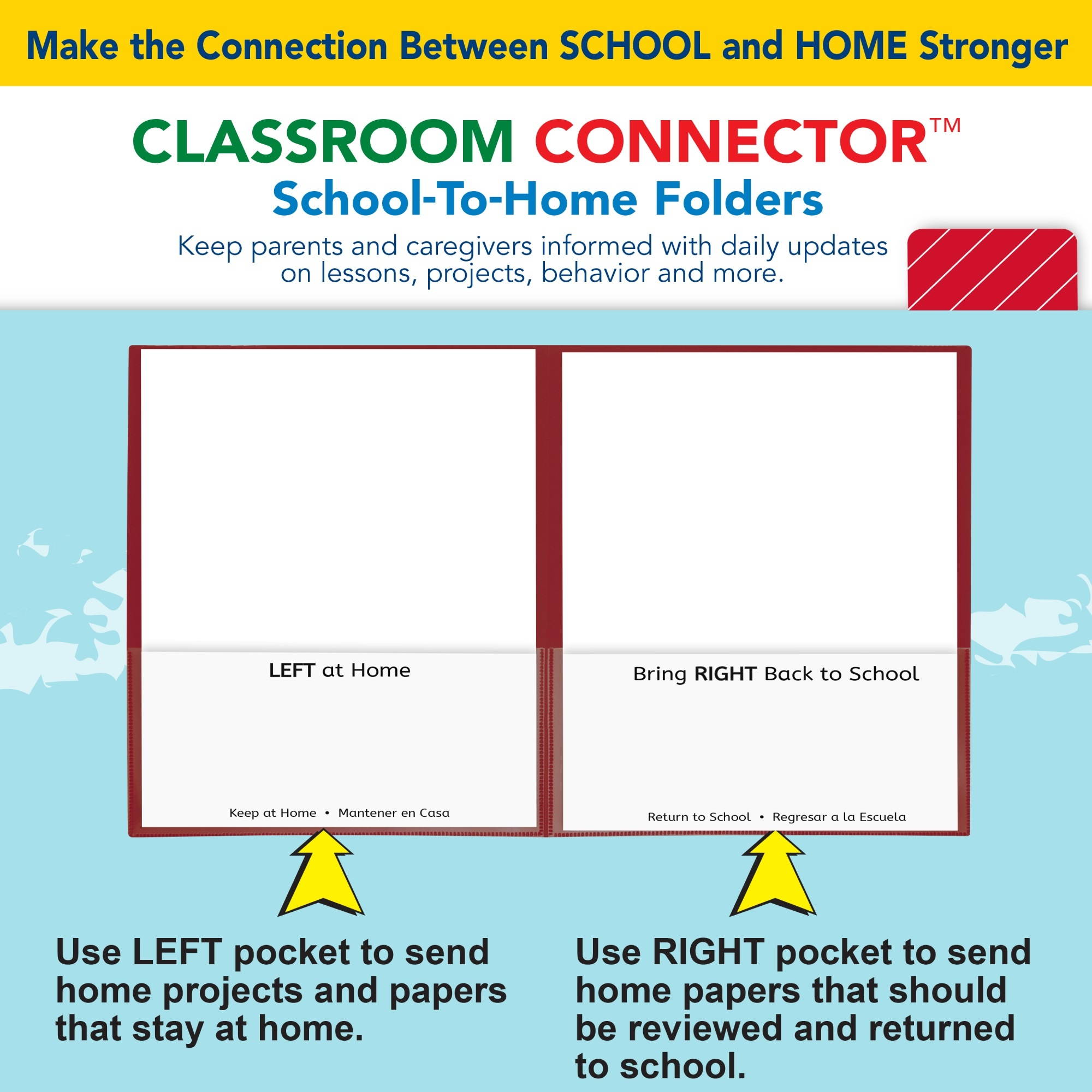 C-Line Classroom Connector Folders 9'x11-3/4" 25/BX Red 32004