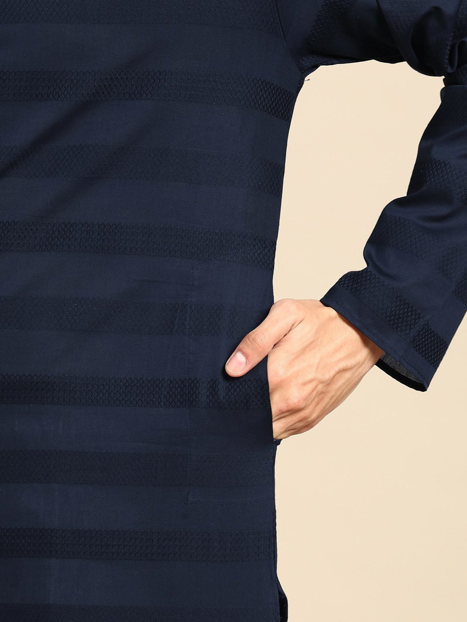 ManQ Blue & White Pure Cotton Regular Fit Striped Kurta Bottom Set