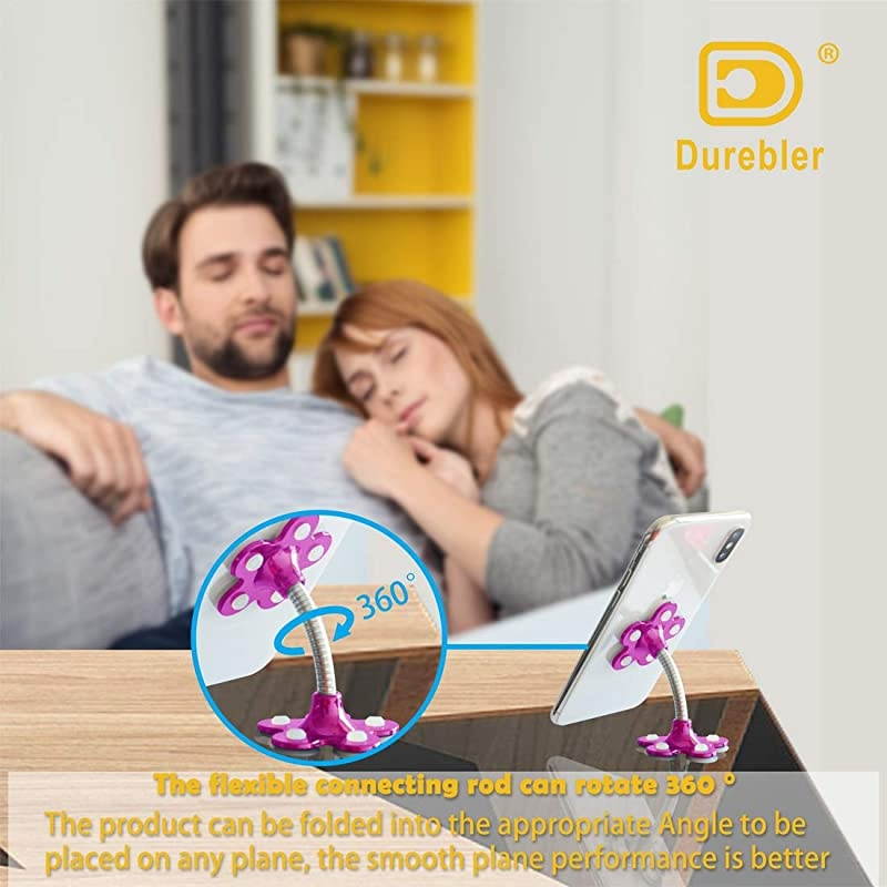 Phone StandDoubleSided Phone Stand with 360&deg; RotatingMultiFunctional DesktopMirrorGlass Phone Holder for Cell Phone Tablet5 Soft Silicone Suckers Protecting Your PhonePinkish Red