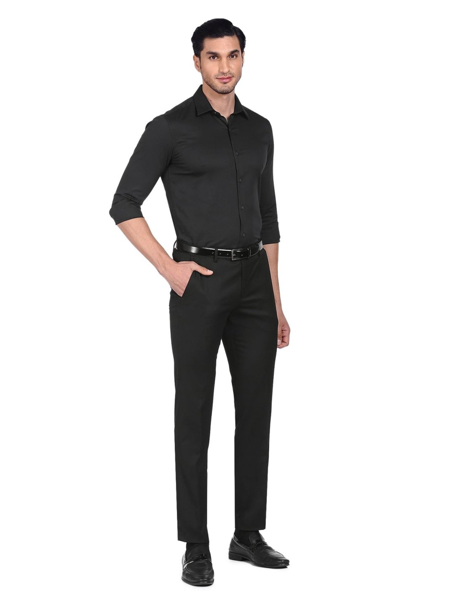 Arrow New York Black Cotton Slim Fit Shirt