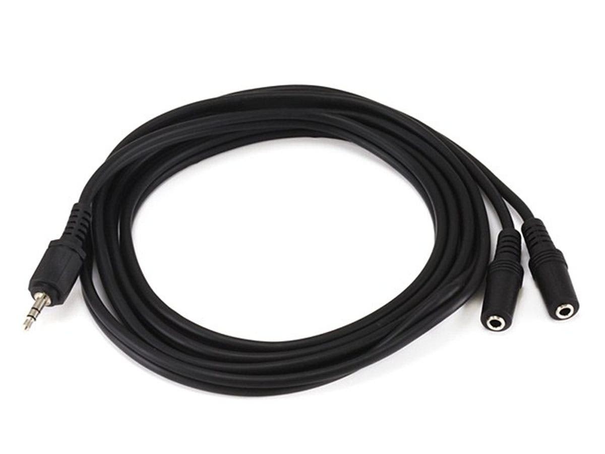 MonoPrice 668 6ft 3.5mm Stereo Plug/Two 3.5mm Stereo Jack Cable Cord - Black