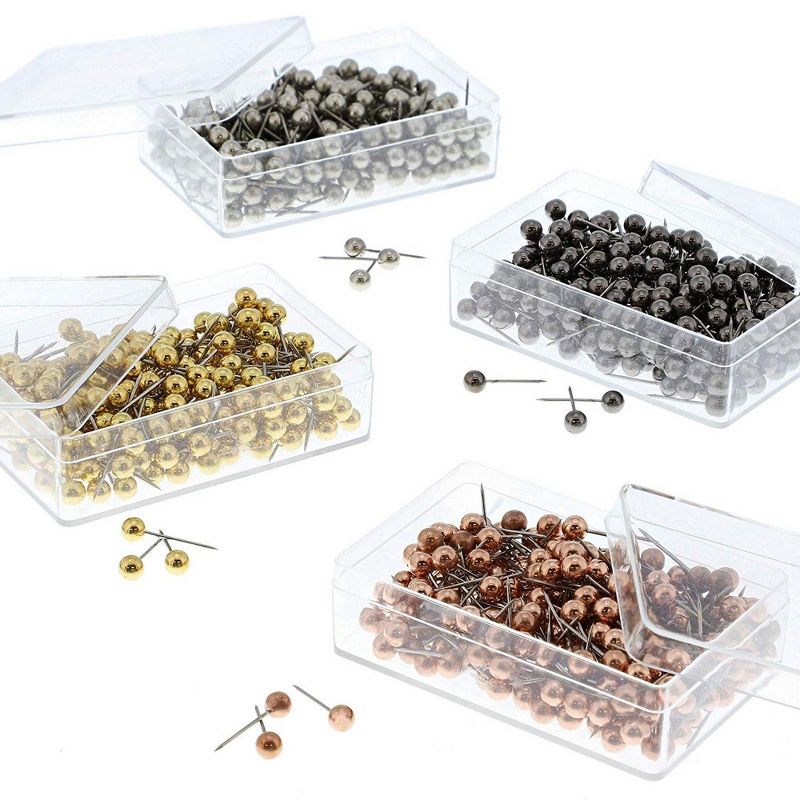 1000-Count .5 inch Metallic Round Head Push Pin Map Tacks, 4 Colors