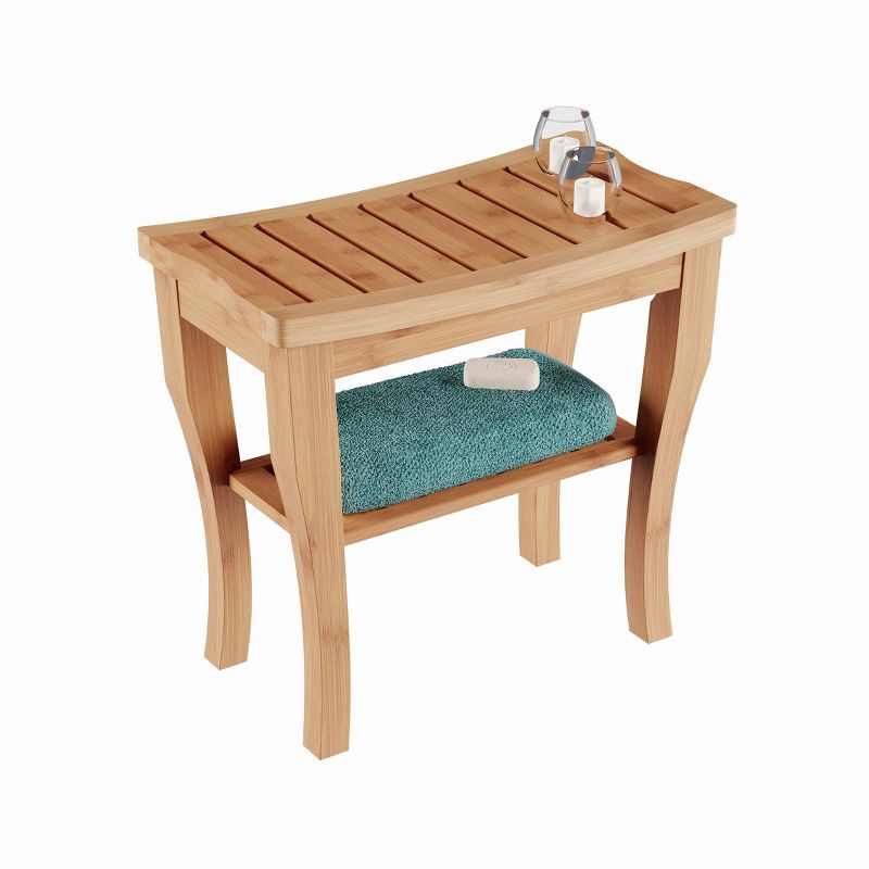 Water Resistant Natural Eco Friendly Bamboo Shower Bench with Bathroom Storage Shelf Brown - Hastings Home