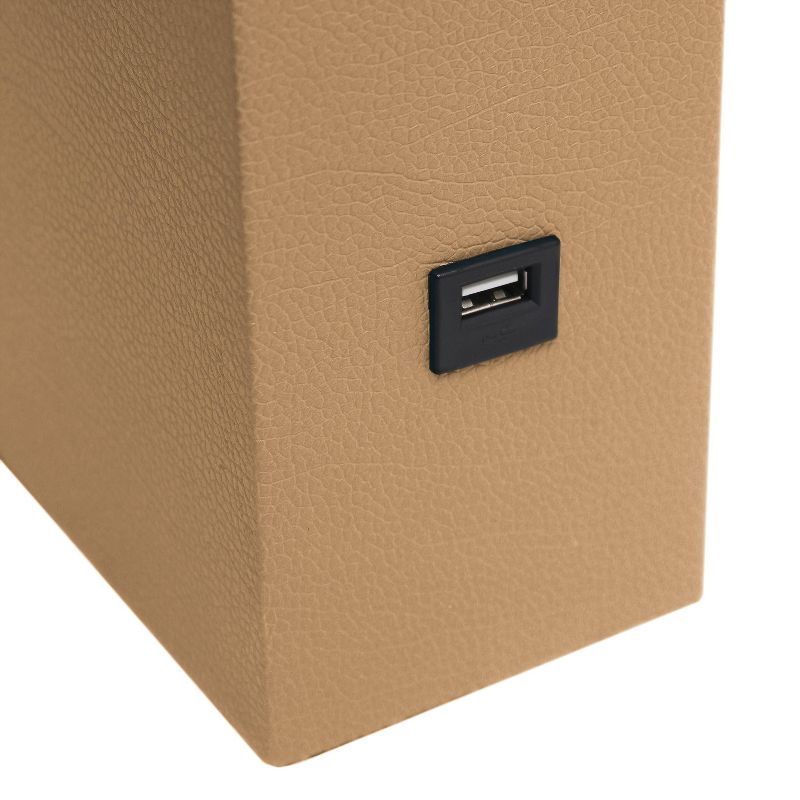 Modern Leather Table Lamp with USB and Fabric Shade Beige - Elegant Designs