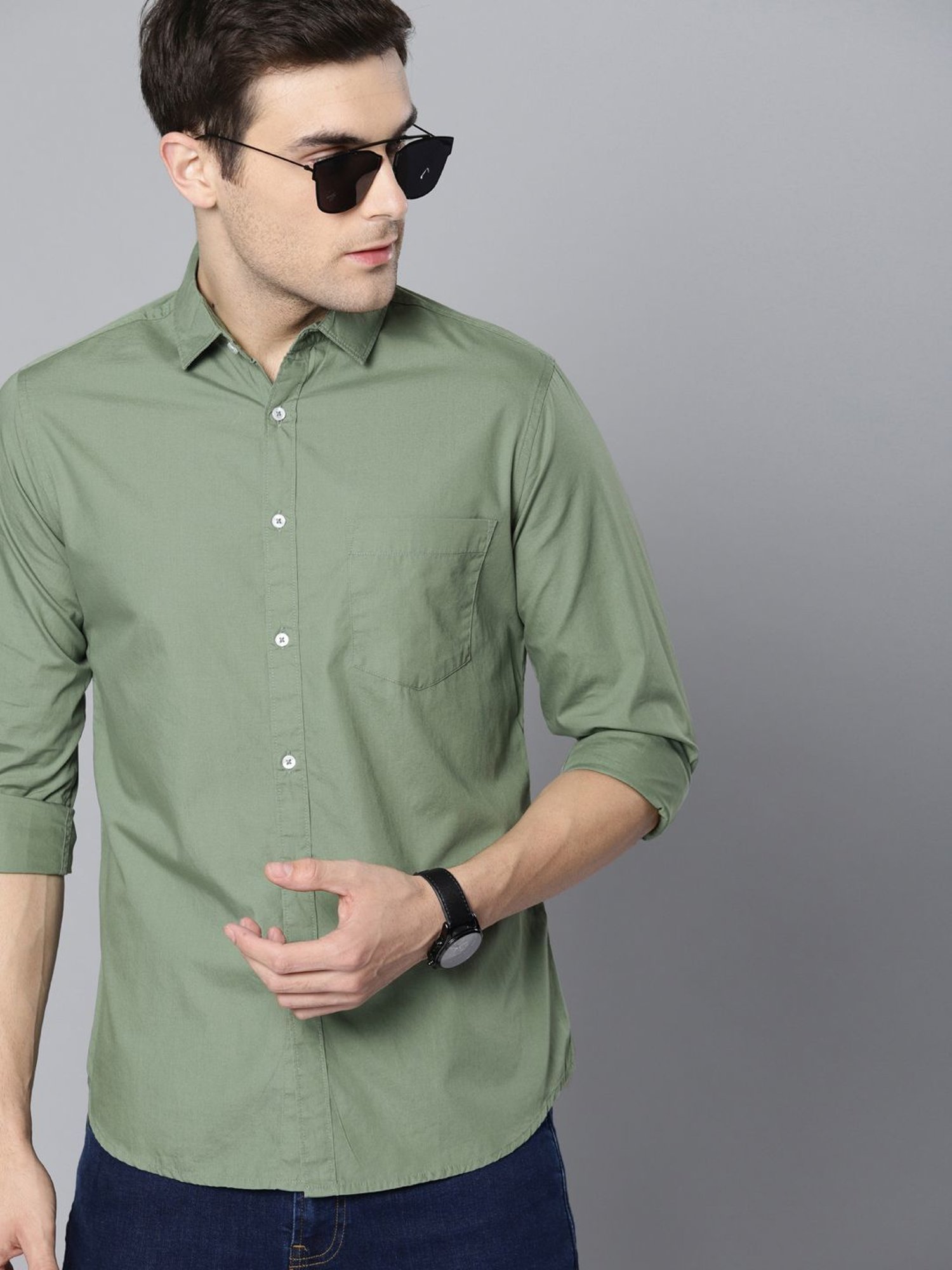 Dennis Lingo Green Cotton Slim Fit Shirt
