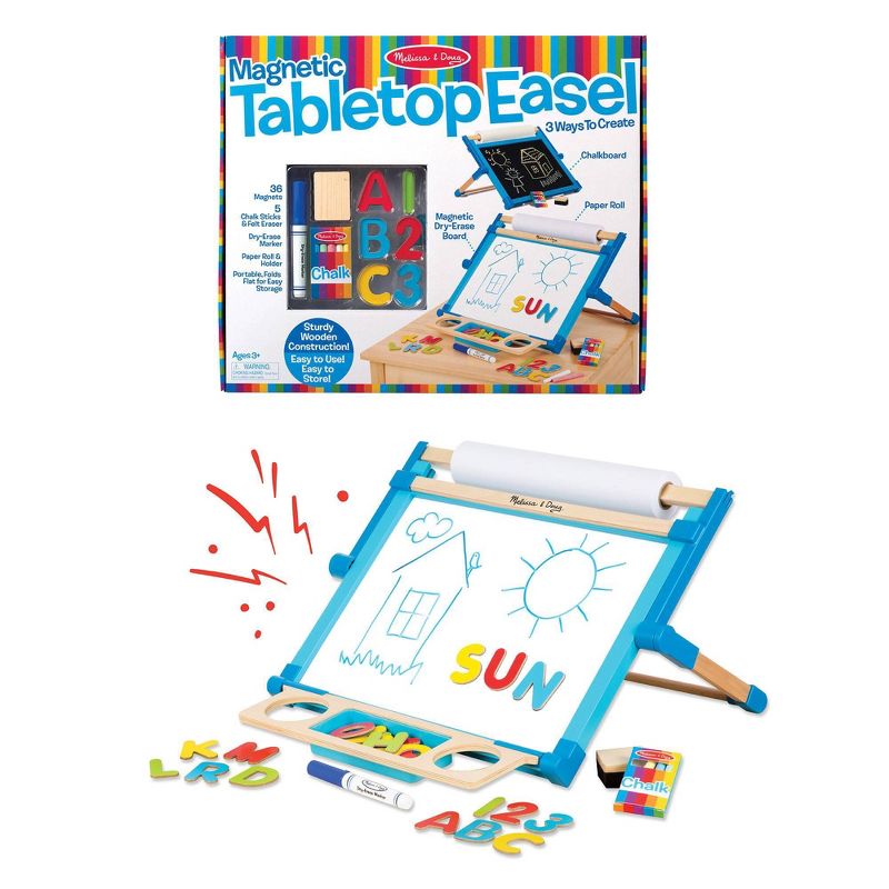 Melissa & Doug Double-Sided Magnetic Tabletop Art Easel - Dry-Erase Board and Chalkboard
