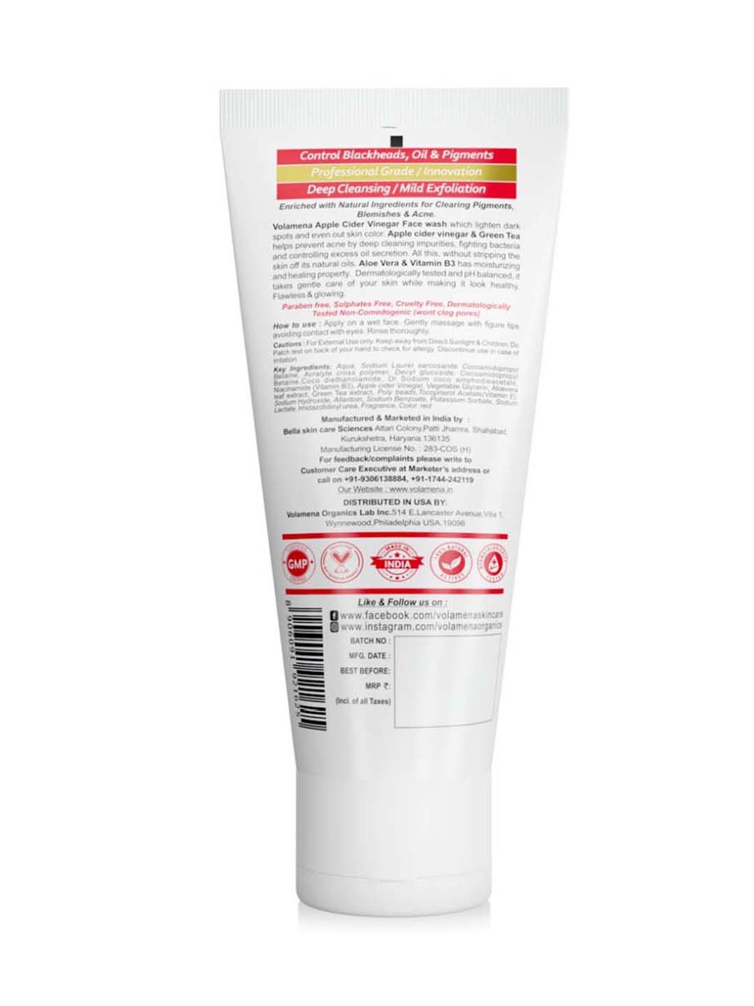 Volamena Apple Cider Vinegar Face Wash - 100 ml