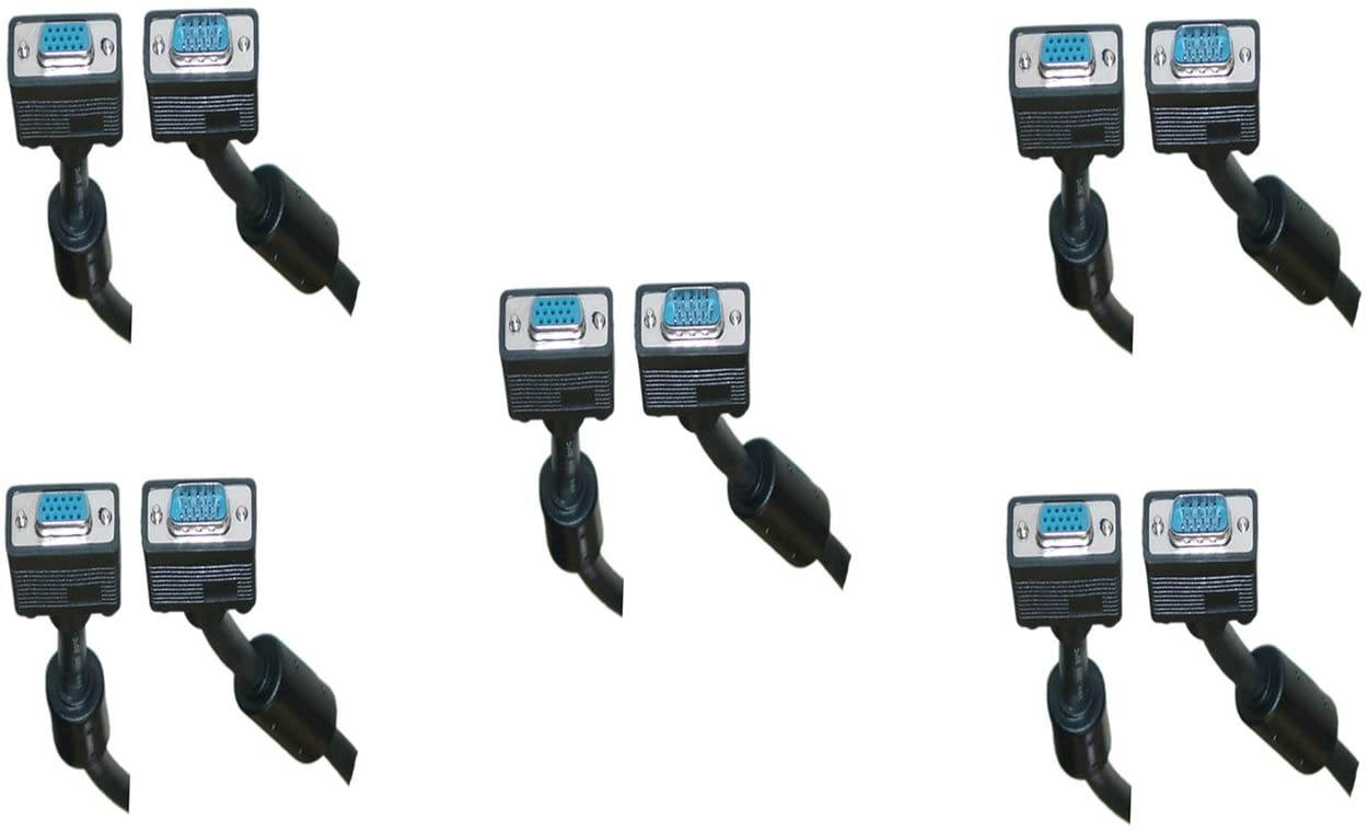 C&E 5 Pack 3 Feet VGA Male to Female Extension Cable with Ferrites Black CNE466410