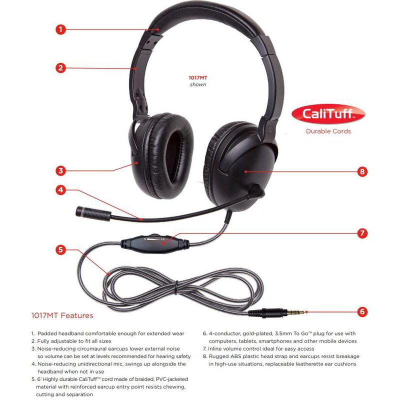 Califone NeoTech Plus 1017MT Premium, Over-Ear Stereo Headset with Gooseneck Microphone, 3.5mm Plug, Black