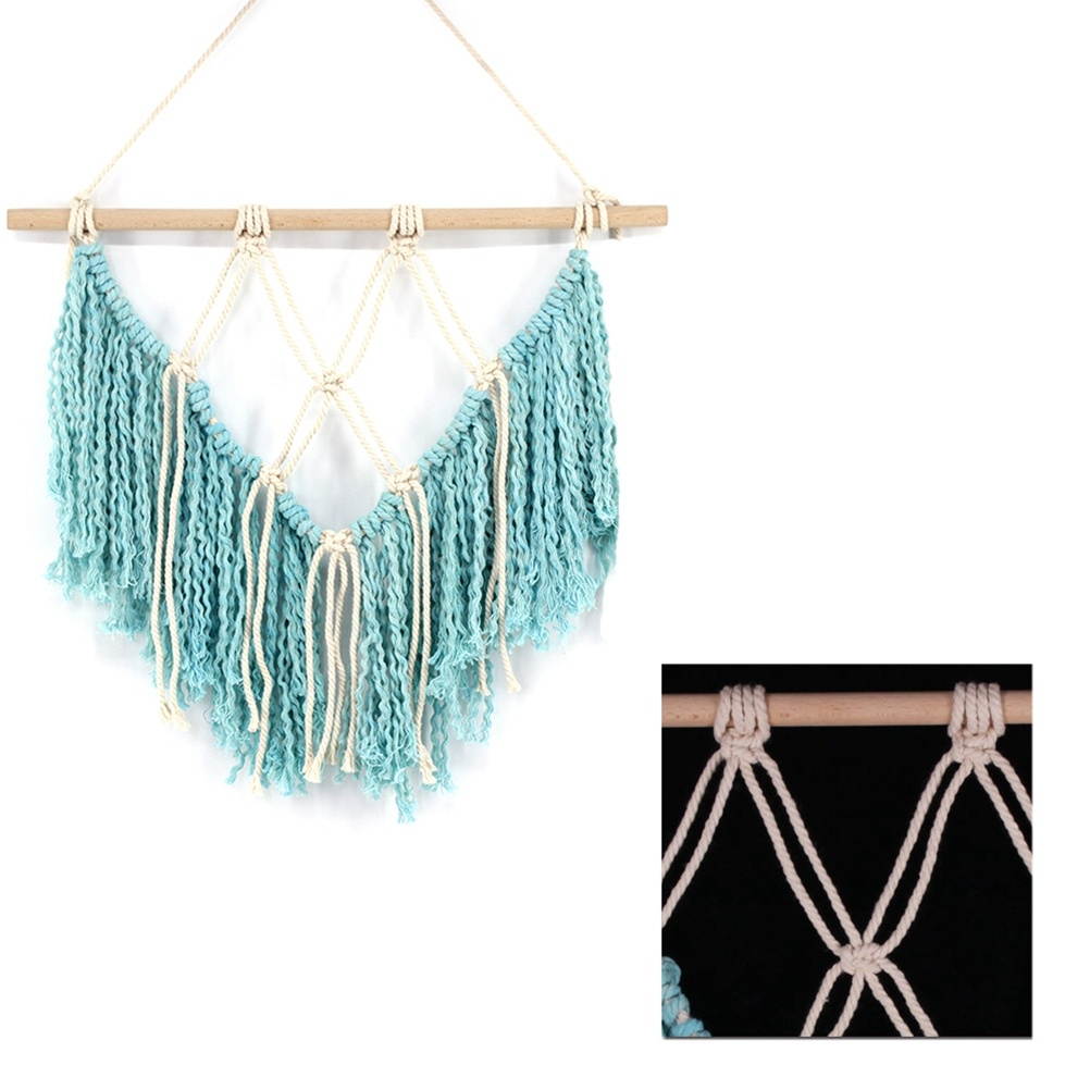 Handmade Tassel Wall Hanging Tapestry Ornament Craft Indoor Home Hanging Decor 40x45cm (Blue)