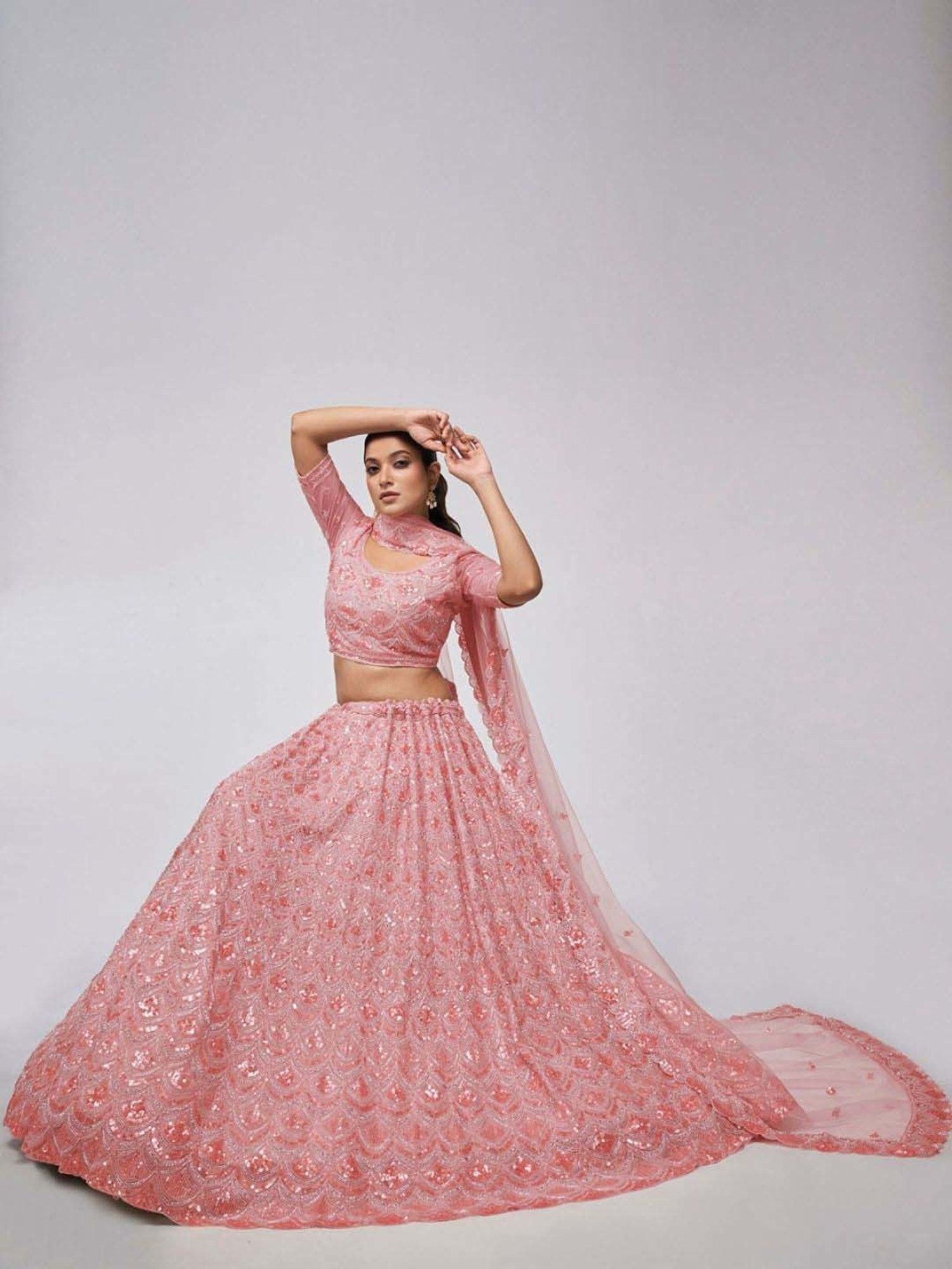 Odette Pink Embellished Semi-Stitched Lehenga Choli Set with Dupatta