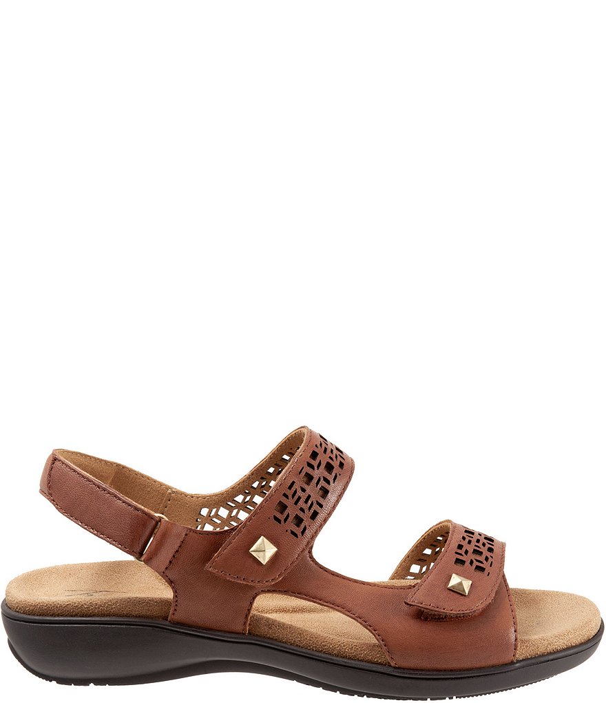 Trotters Romi Cutout Leather Adjustable Hook and Loop Footbed Sandals