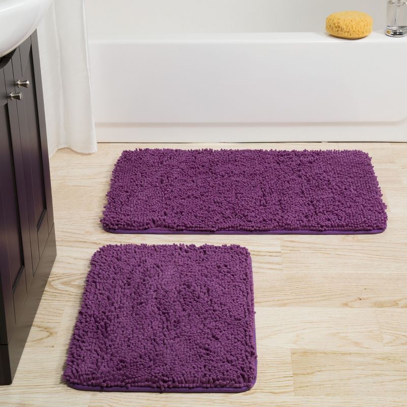 2pc Solid Memory Foam Shag Bath Mat Set Purple - Yorkshire Home