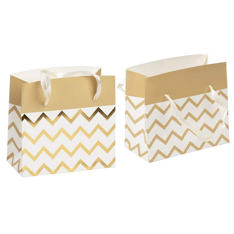 Best Paper Greetings 12-Pack Gold Foil Paper Gift Bags with Handles for Birthday, Wedding, 4 Designs (7 x 4.7 x 3.5 in)