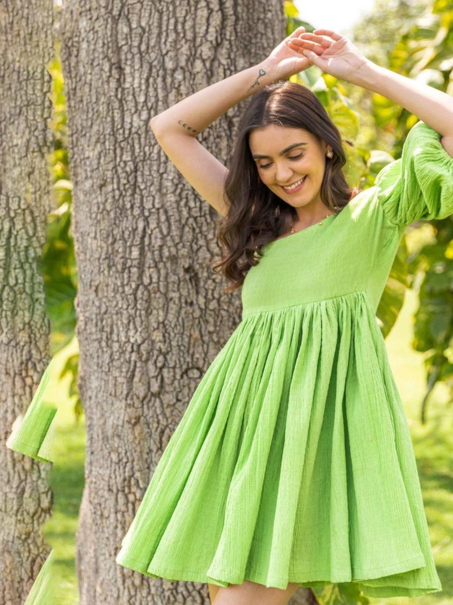 BInfinite Green Pistachio One Shoulder Dress