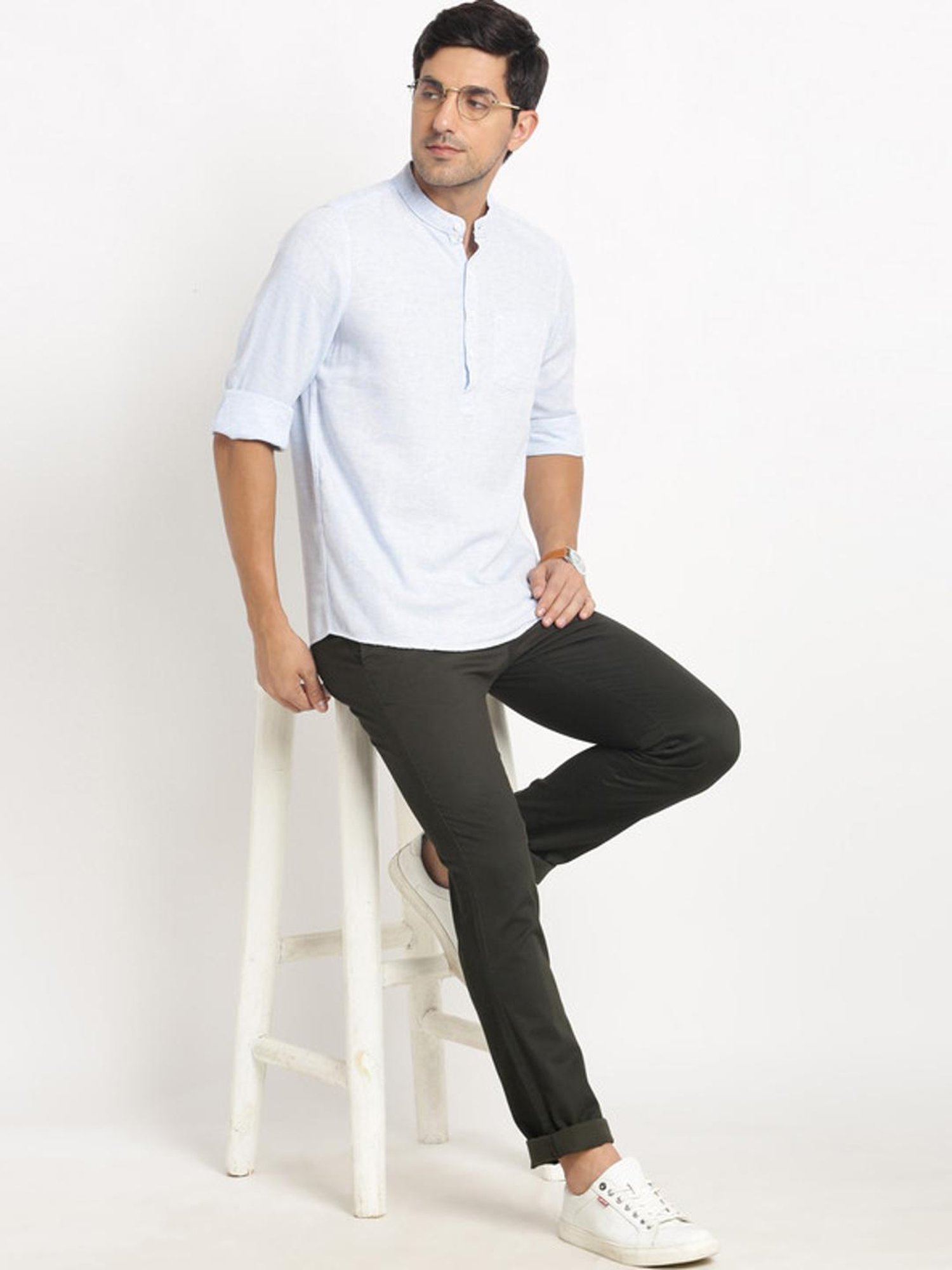 Manthan Red Full Sleeves Solid Kurta