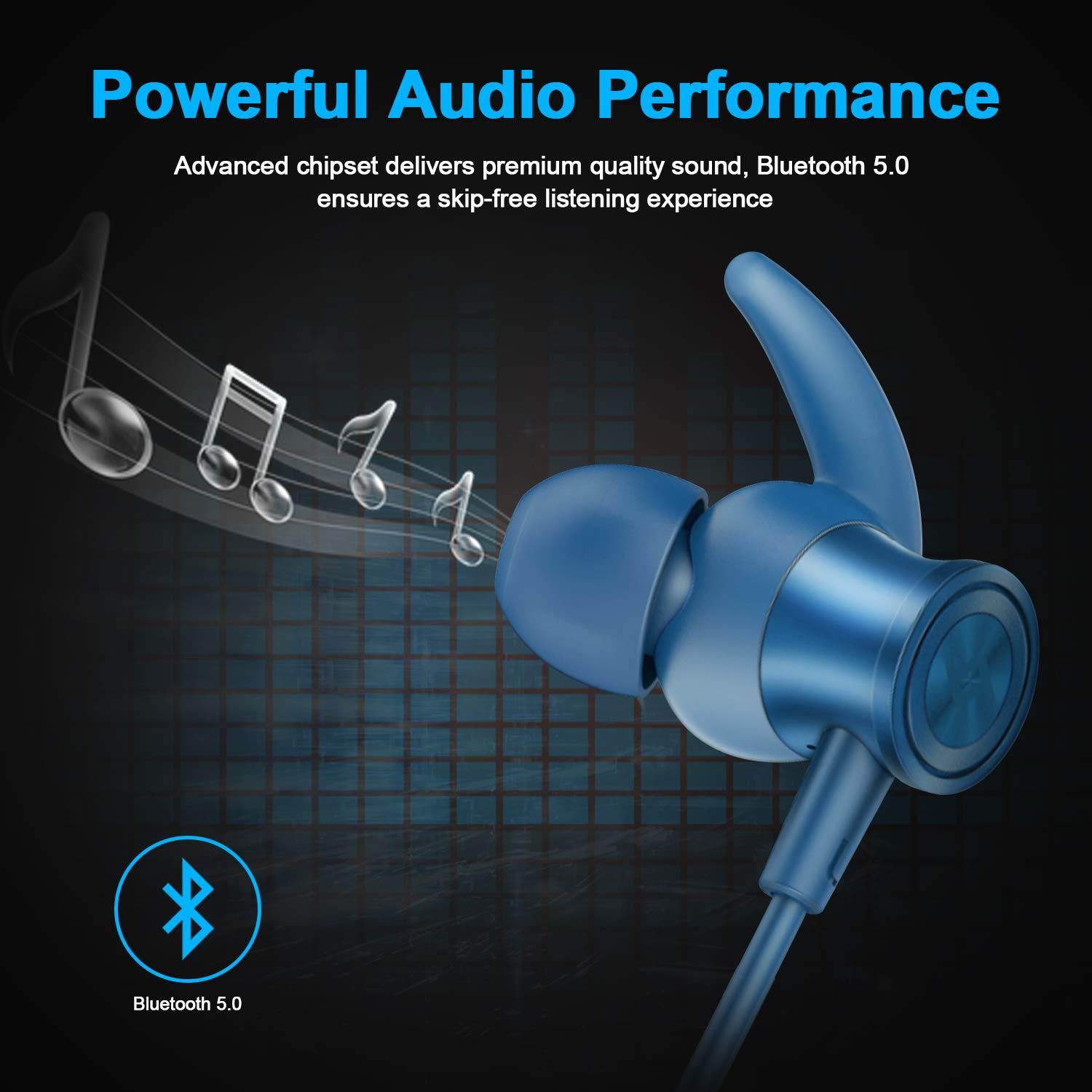 Lightweight Wireless Earbuds with Magnetic Connection, IPX5 Water Resistant Bluetooth 5.0 Sports Earphones for Running, Built-in Mic, 8 Hrs Work Time, Bluetooth Headphones