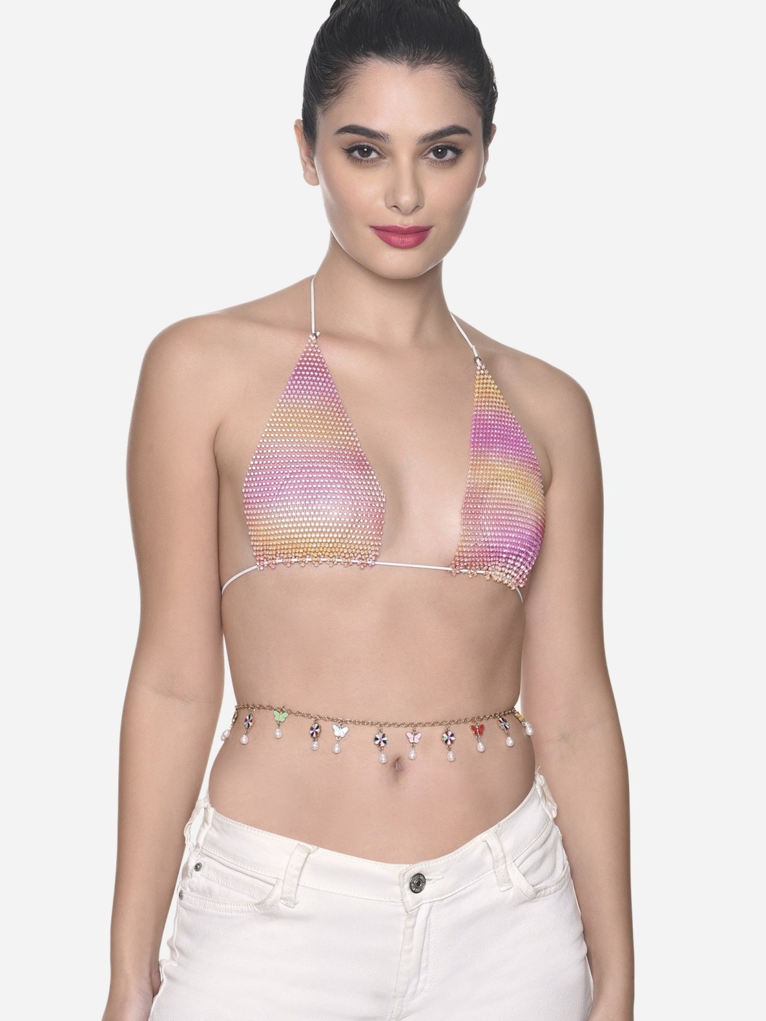 Zaveri Pearls Multicolour Enamel Tiny Flowers & Butterflies Contemporary Belly Chain-ZPFK16393