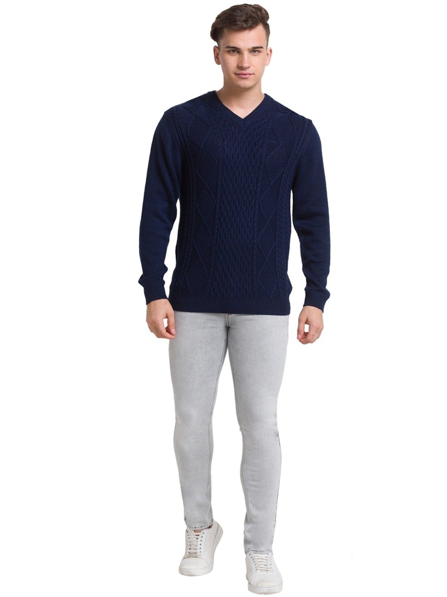 ColorPlus Blue Tailored Fit Self Pattern Sweater