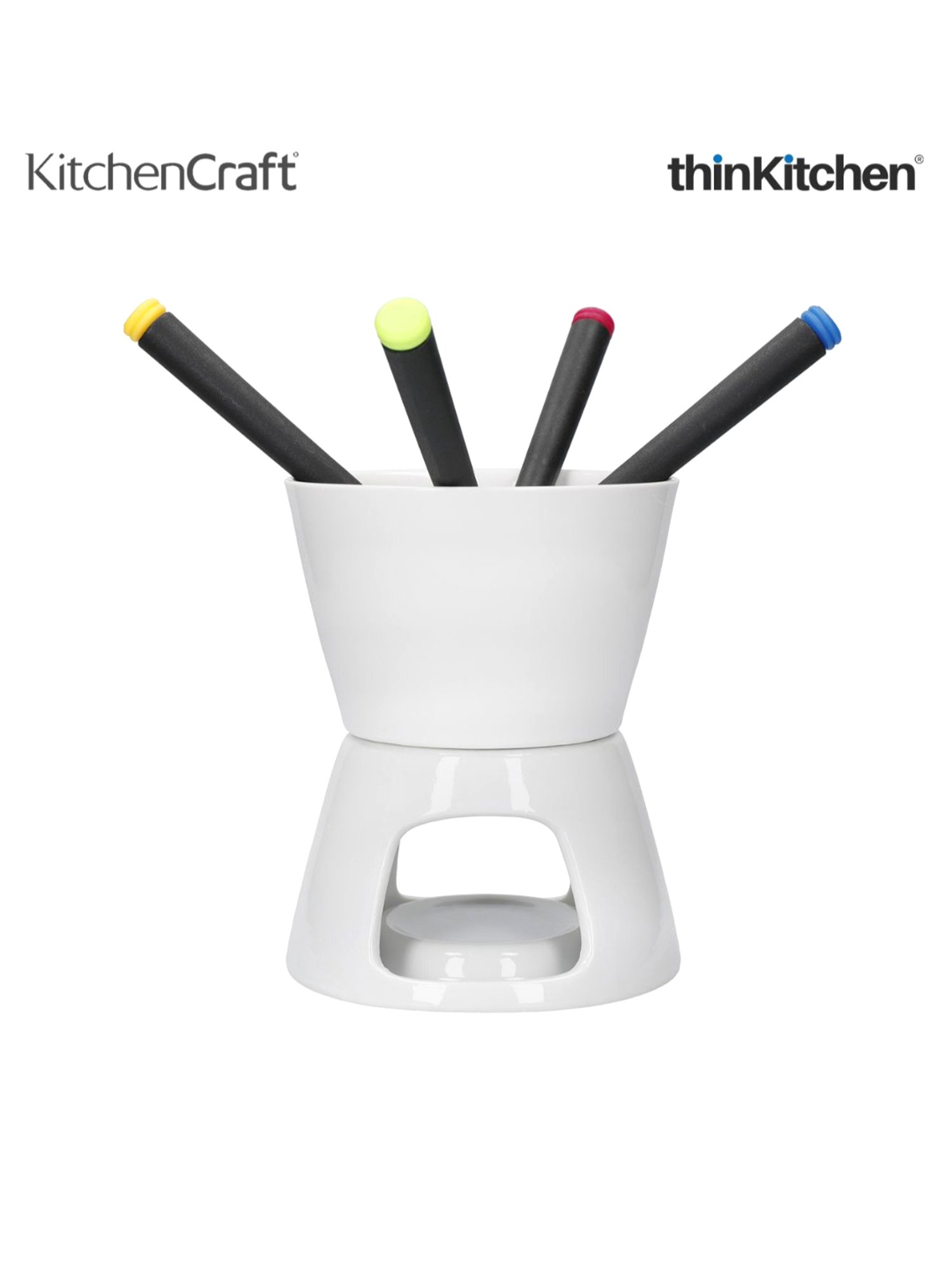 KitchenCraft White Stainless Steel Chocolate Fondue Set